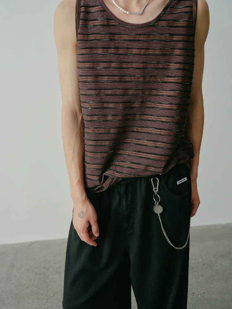 Dark Brown Striped Jacquard Tank - Image 2