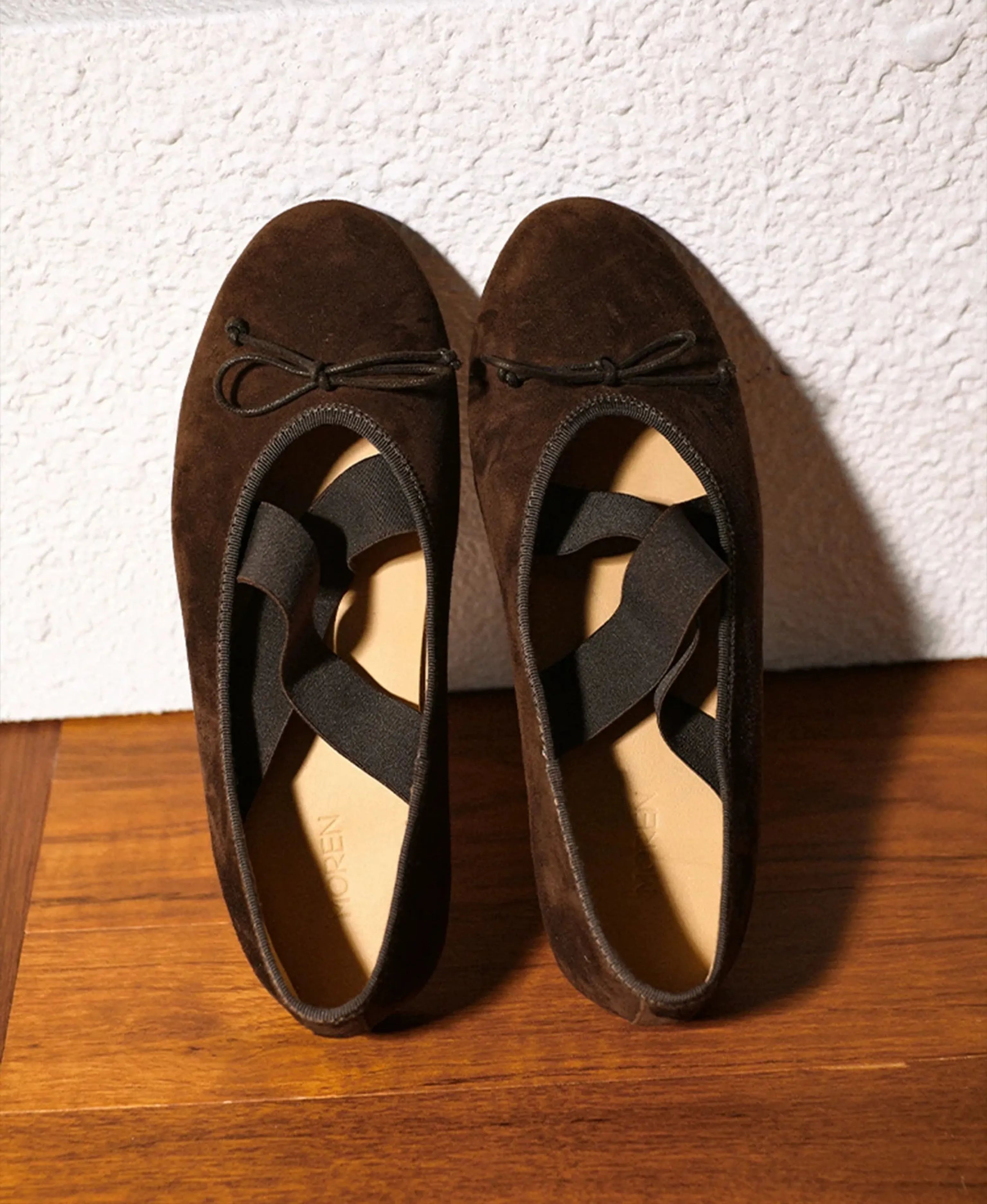 Dark Brown Suede Cross-Strap Ballet Flats - Image 5