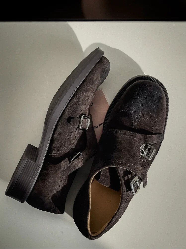 Dark Brown Suede Double Monk Brogues - Image 4