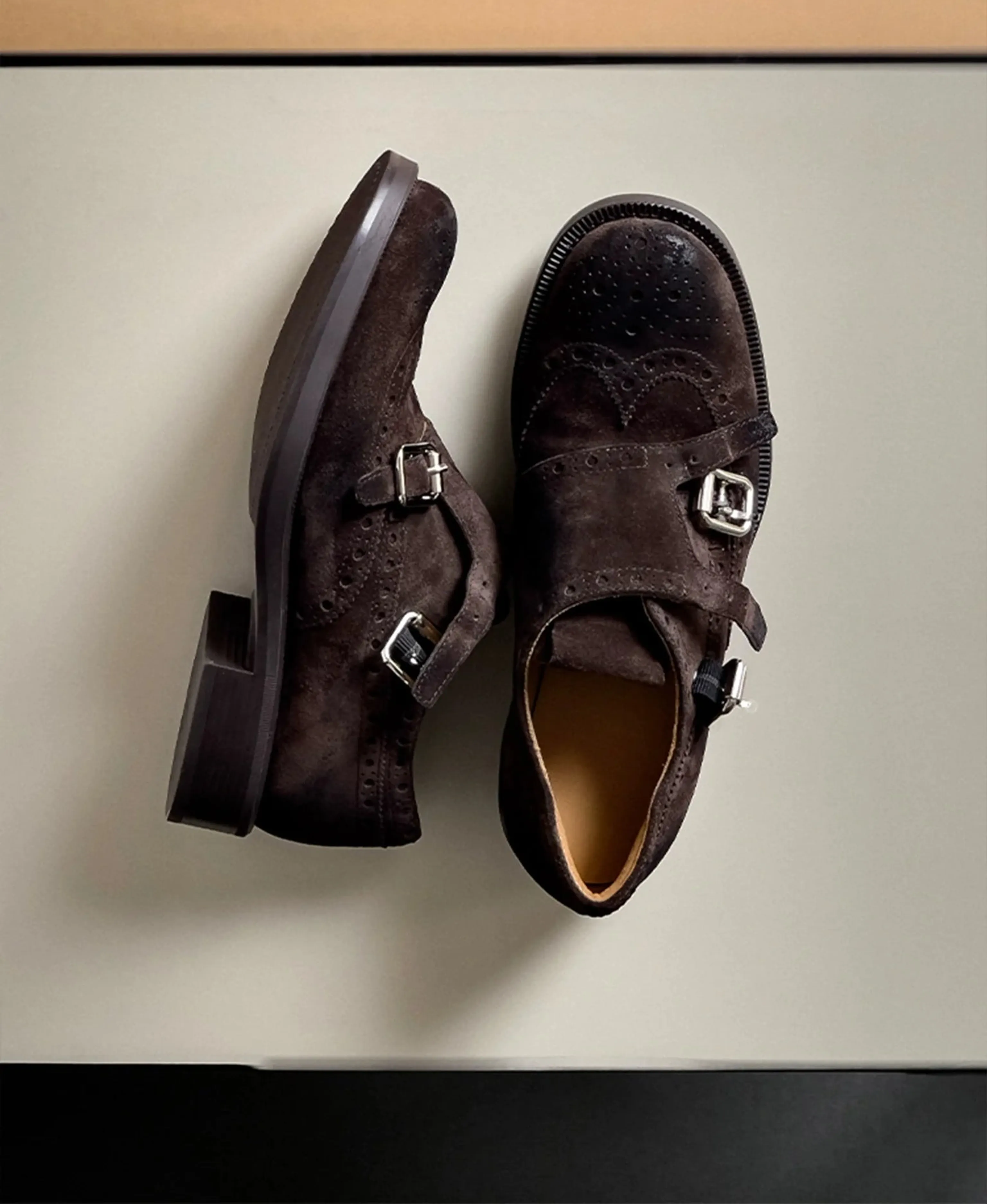Dark Brown Suede Double Monk Brogues - Image 5