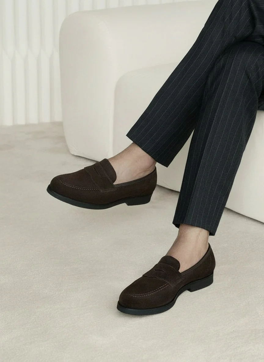 Dark Brown Suede Penny Loafer - Image 4