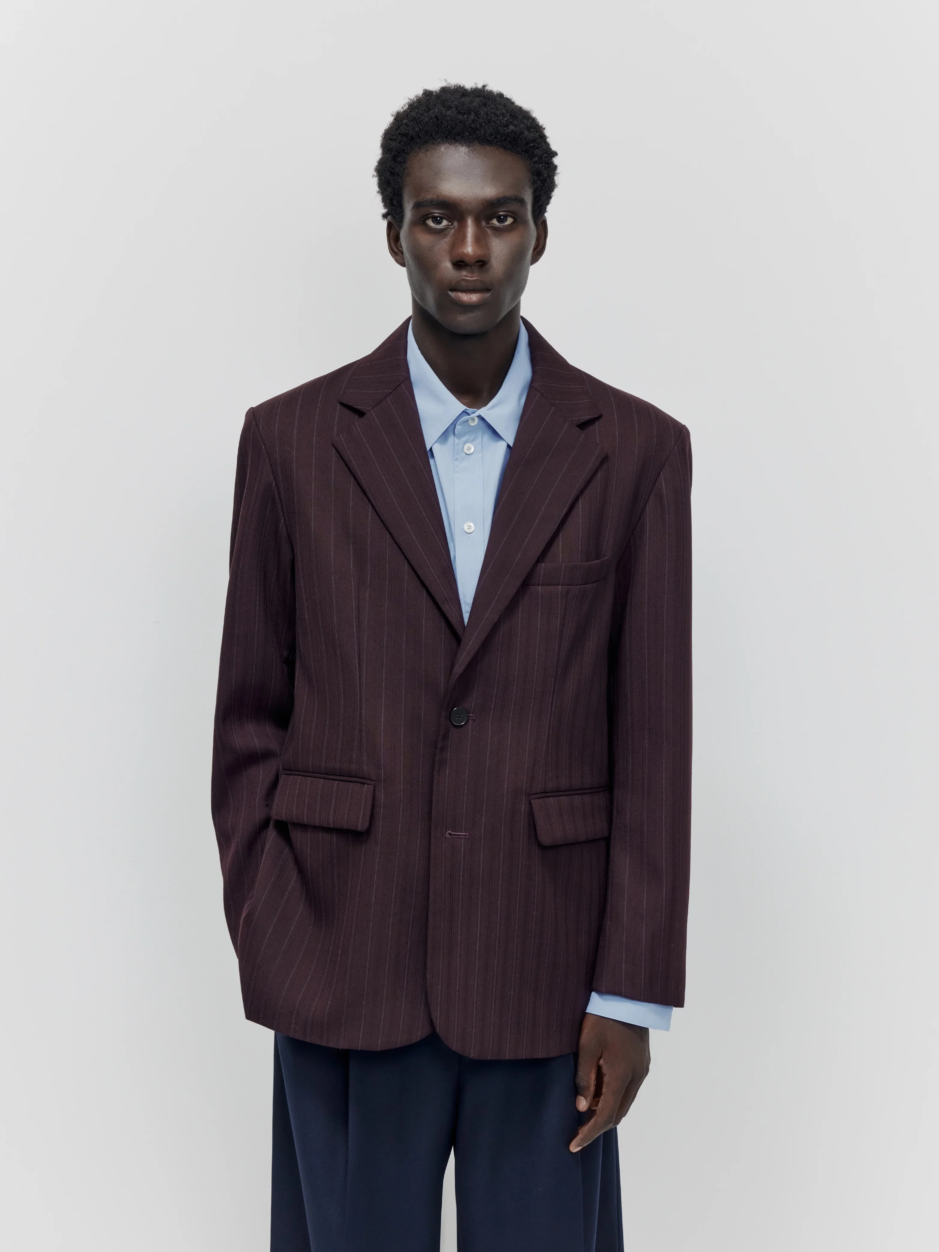Dark Burgundy Pinstripe Oversized Wool Blazer
