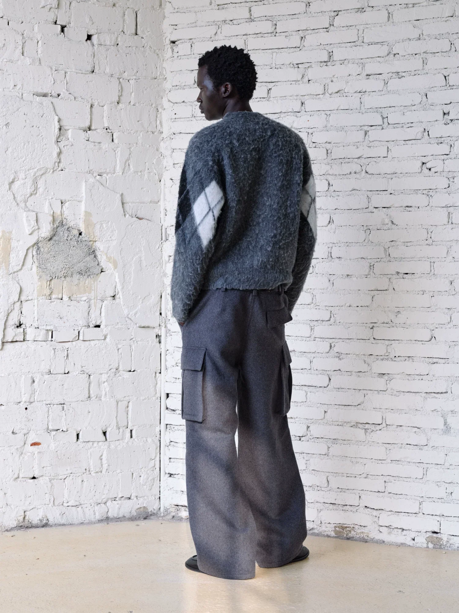Dark Grey Wool-Blend Cargo Pants - Image 3