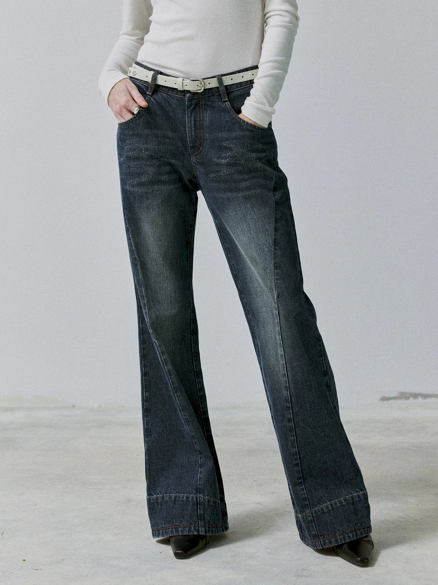 Dark Indigo Double-Waist Flare Jeans - Image 3