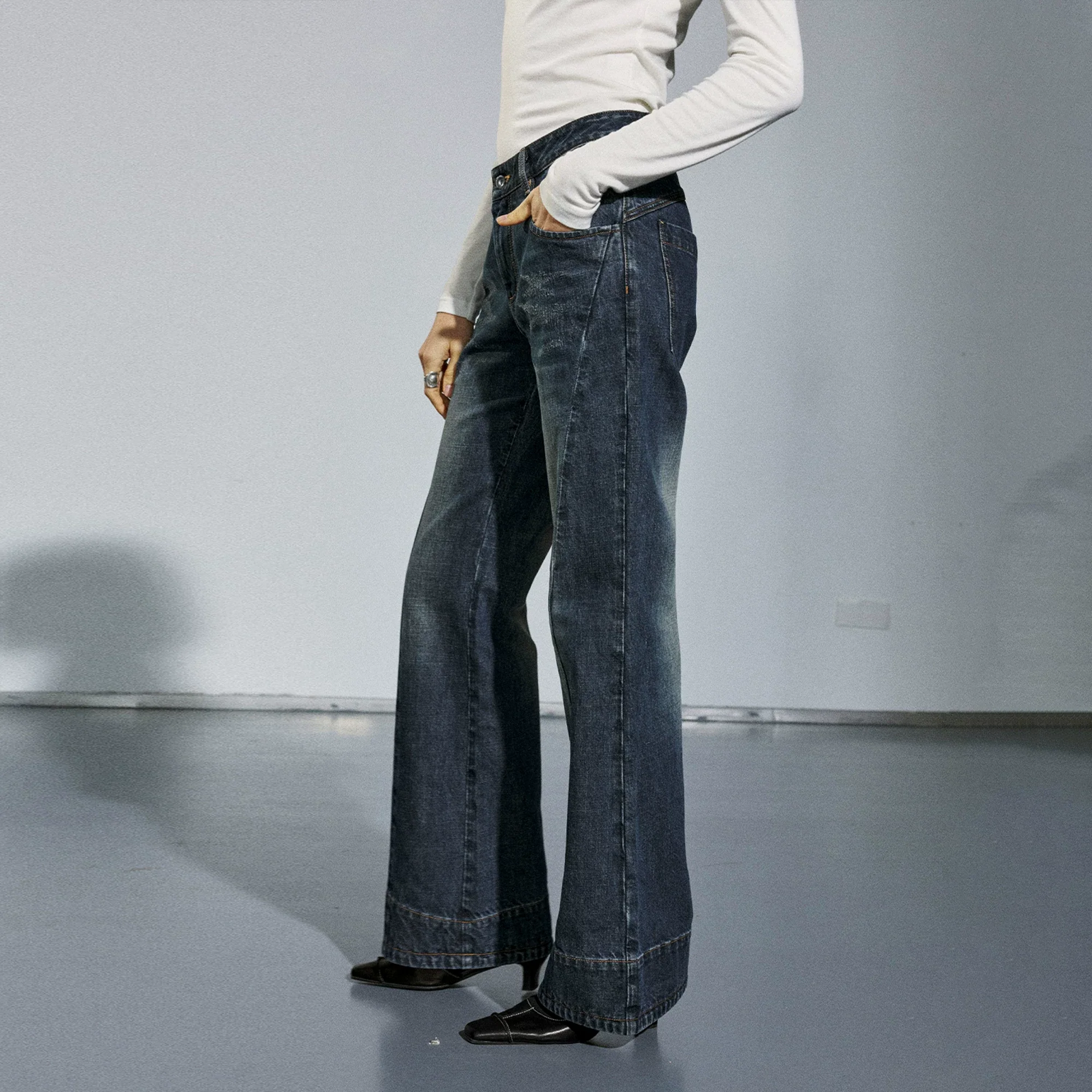 Dark Indigo Double-Waist Flare Jeans - Image 6