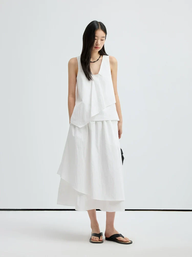 Deconstructed Bow V-Neck Top & Layered Midi Skirt Set - Image 4