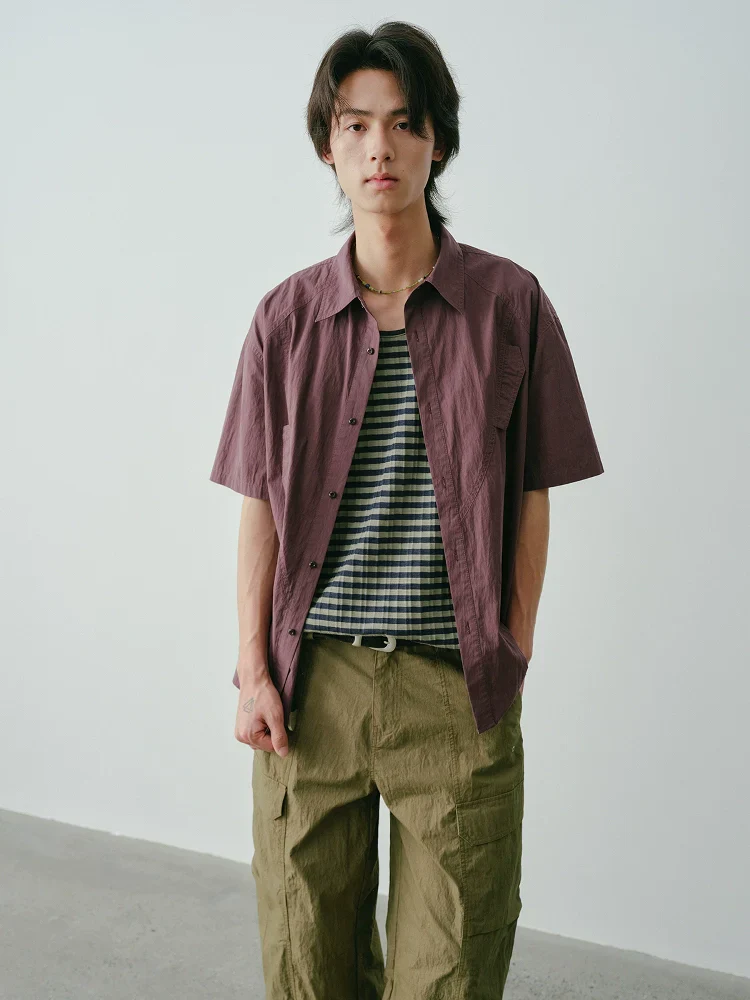 Deconstructed Plum Short-Sleeve Shirt