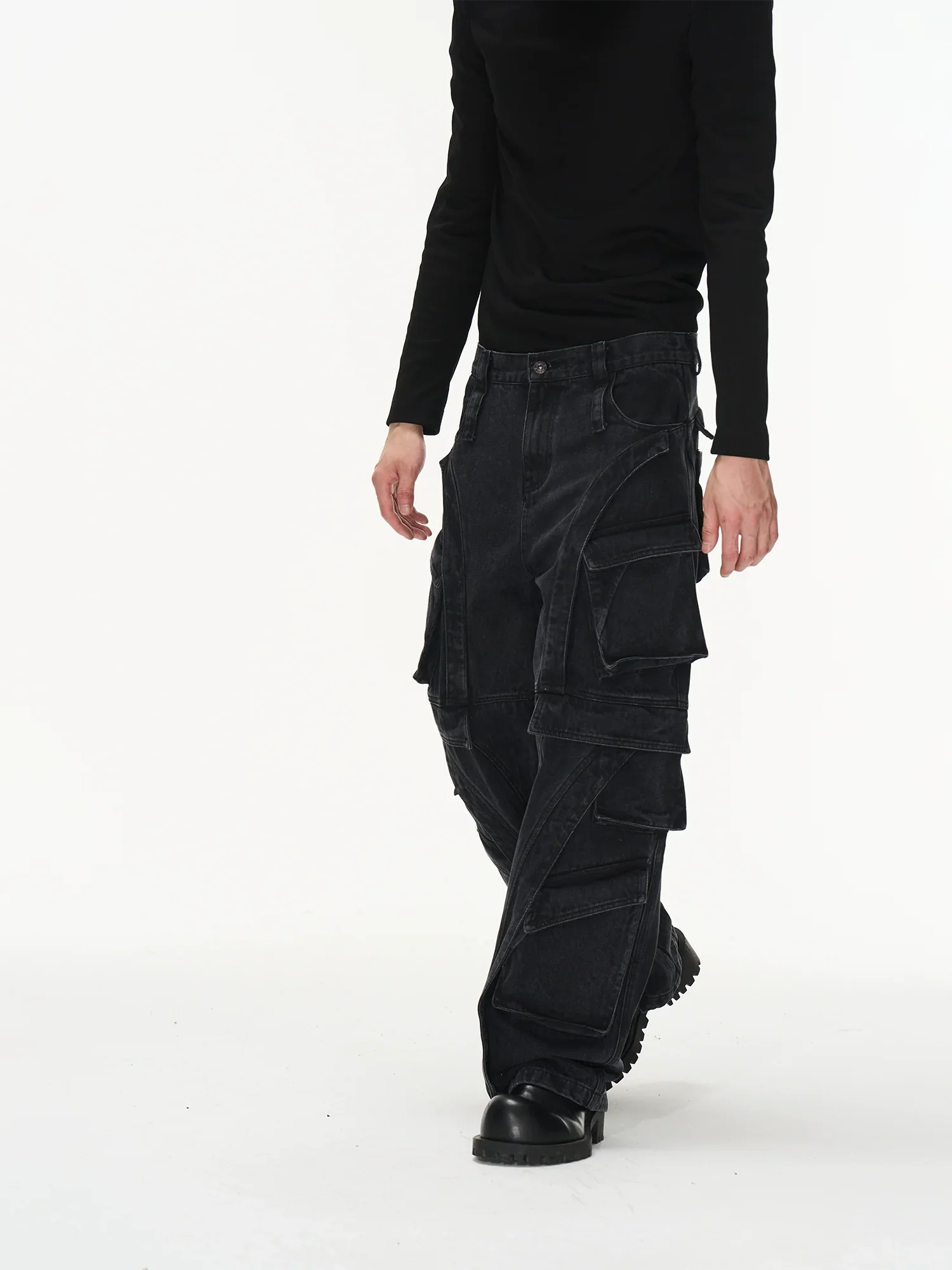 Deconstructed Washed Denim Cargo Trousers - Image 3