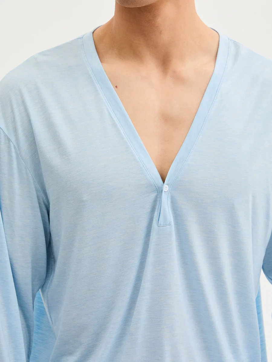 Deep V Long-Sleeve Henley Top - Image 2