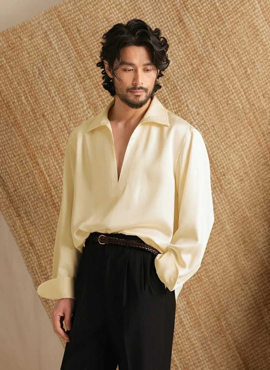 Deep V Satin Twill Shirt - Image 3
