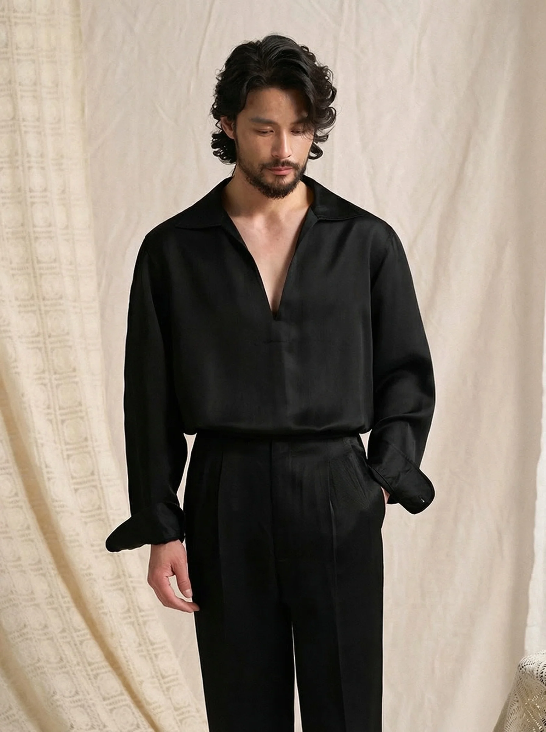 Deep V Satin Twill Shirt - Image 4