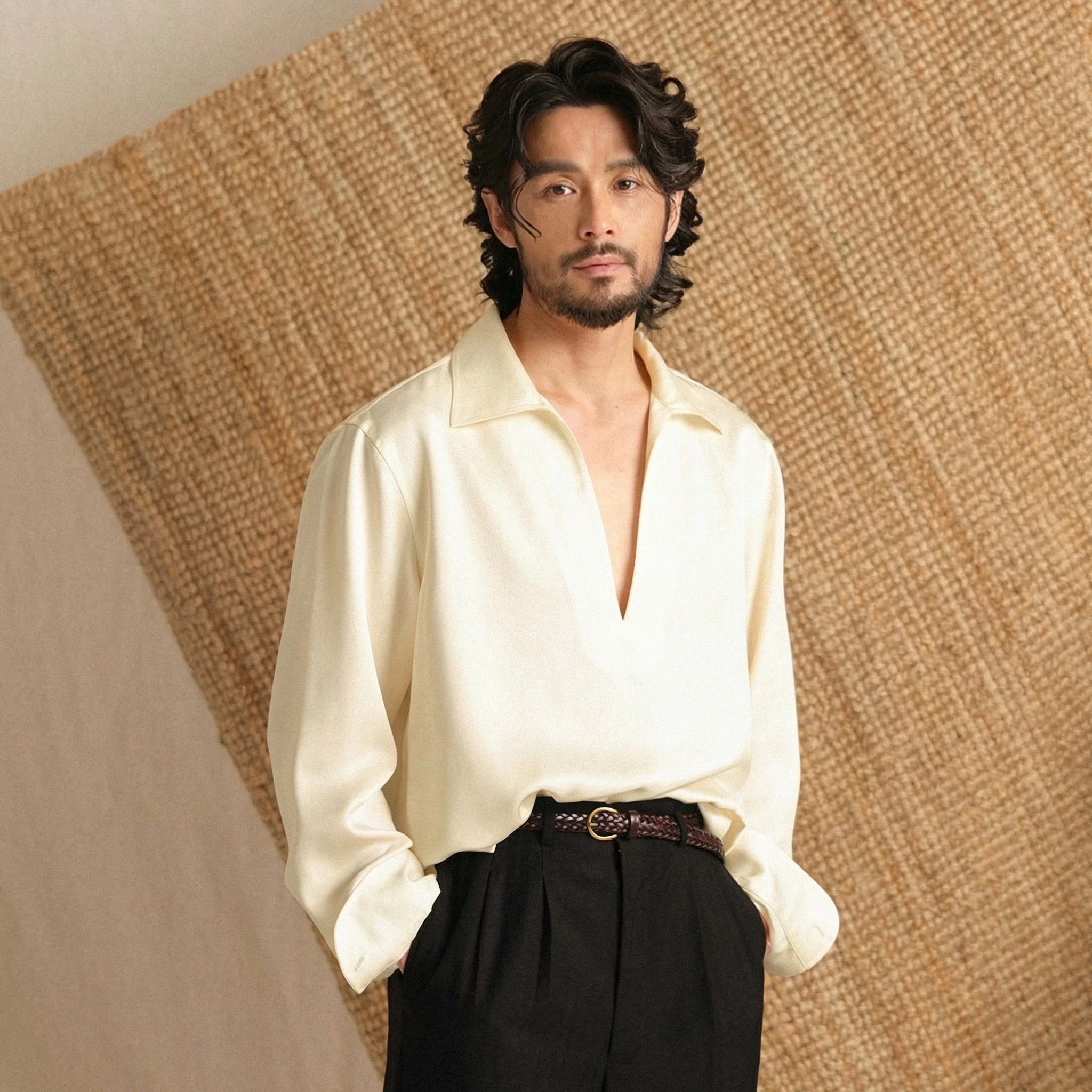 Deep V Satin Twill Shirt - Image 7
