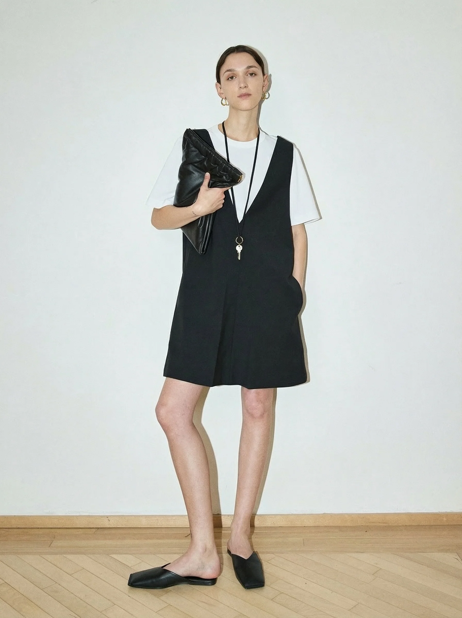 Deep V Wool-Blend Vest Dress
