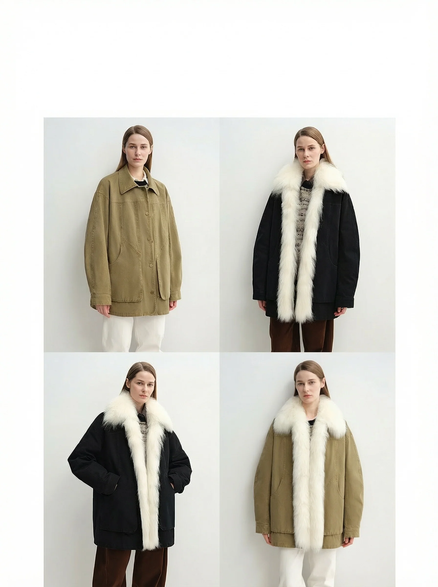 Denim Down Parka with Detachable Fur Collar - Image 4