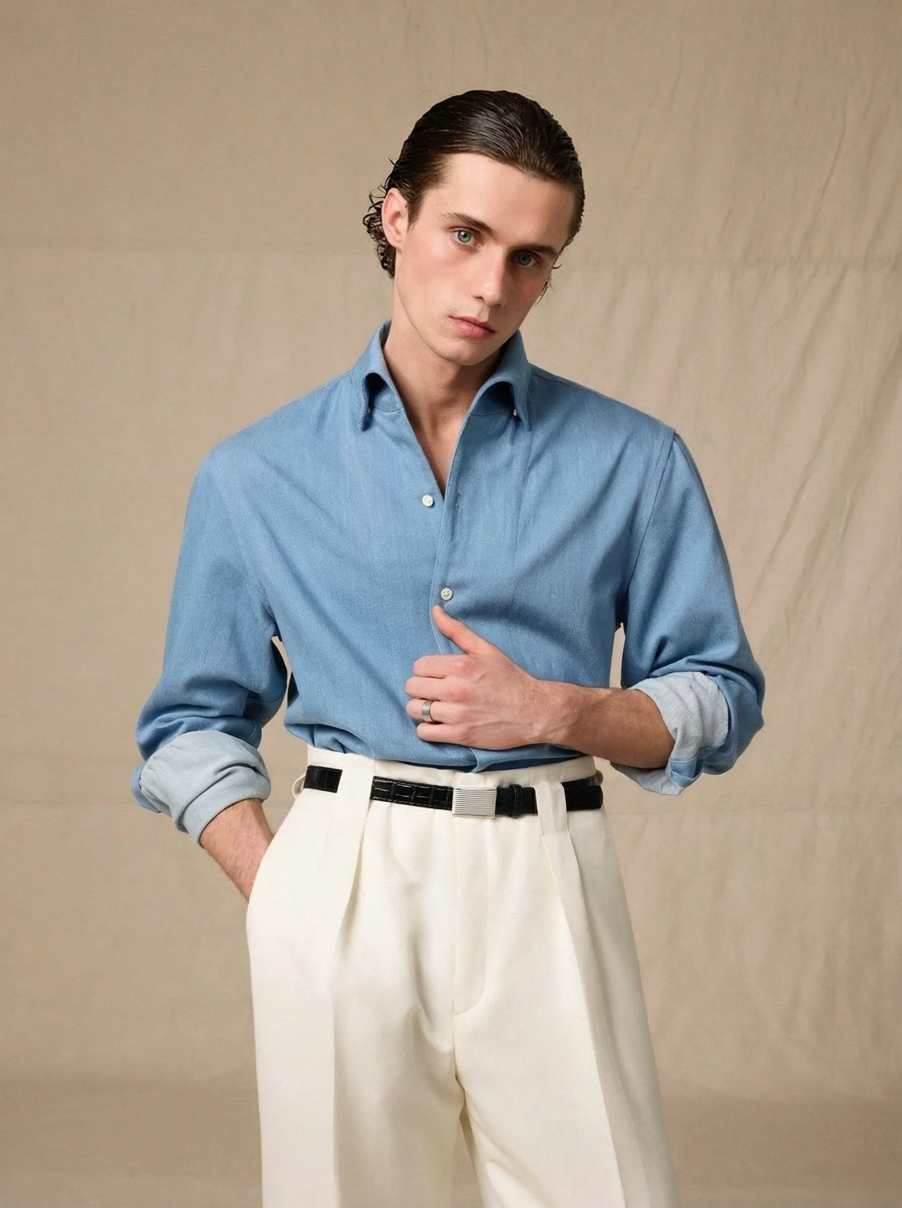 Denim One-Piece Collar Shirt