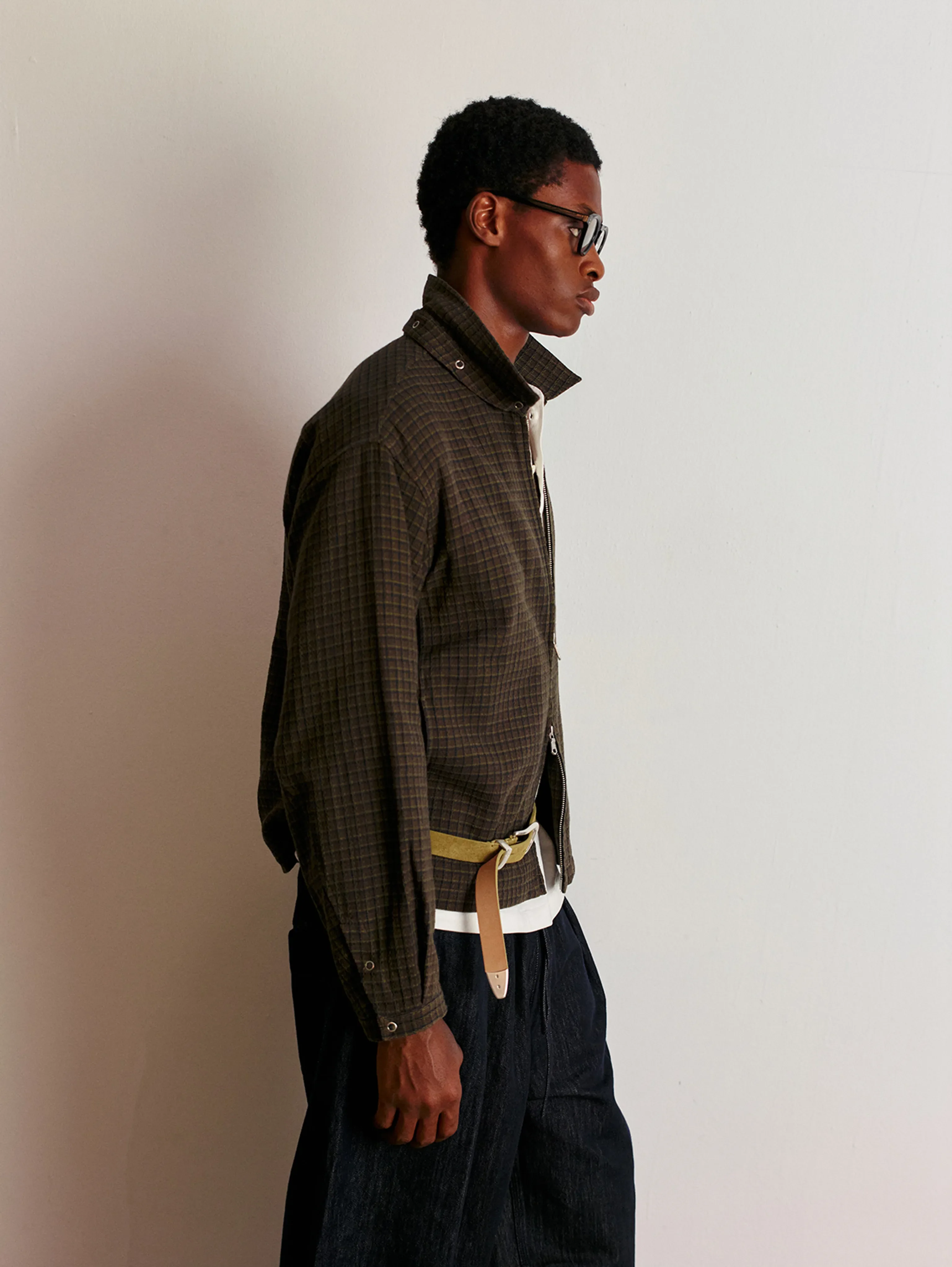 Detachable Collar Micro-Check Zip Jacket - Image 4