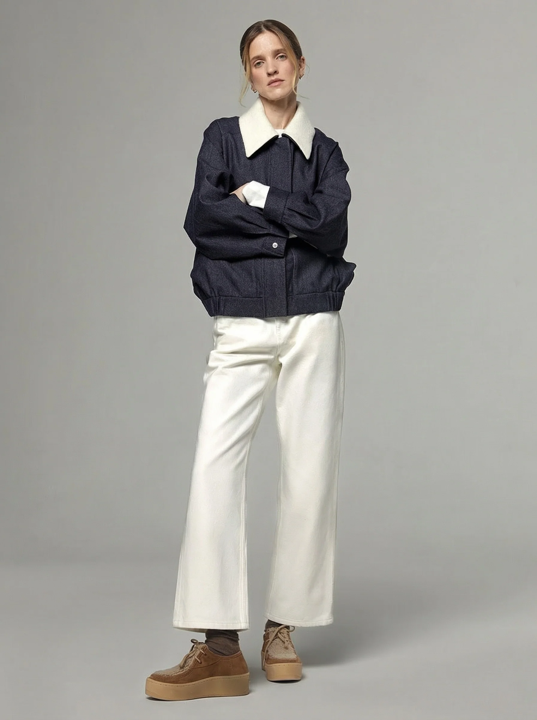 Detachable Collar Wool Bomber Jacket - Image 5