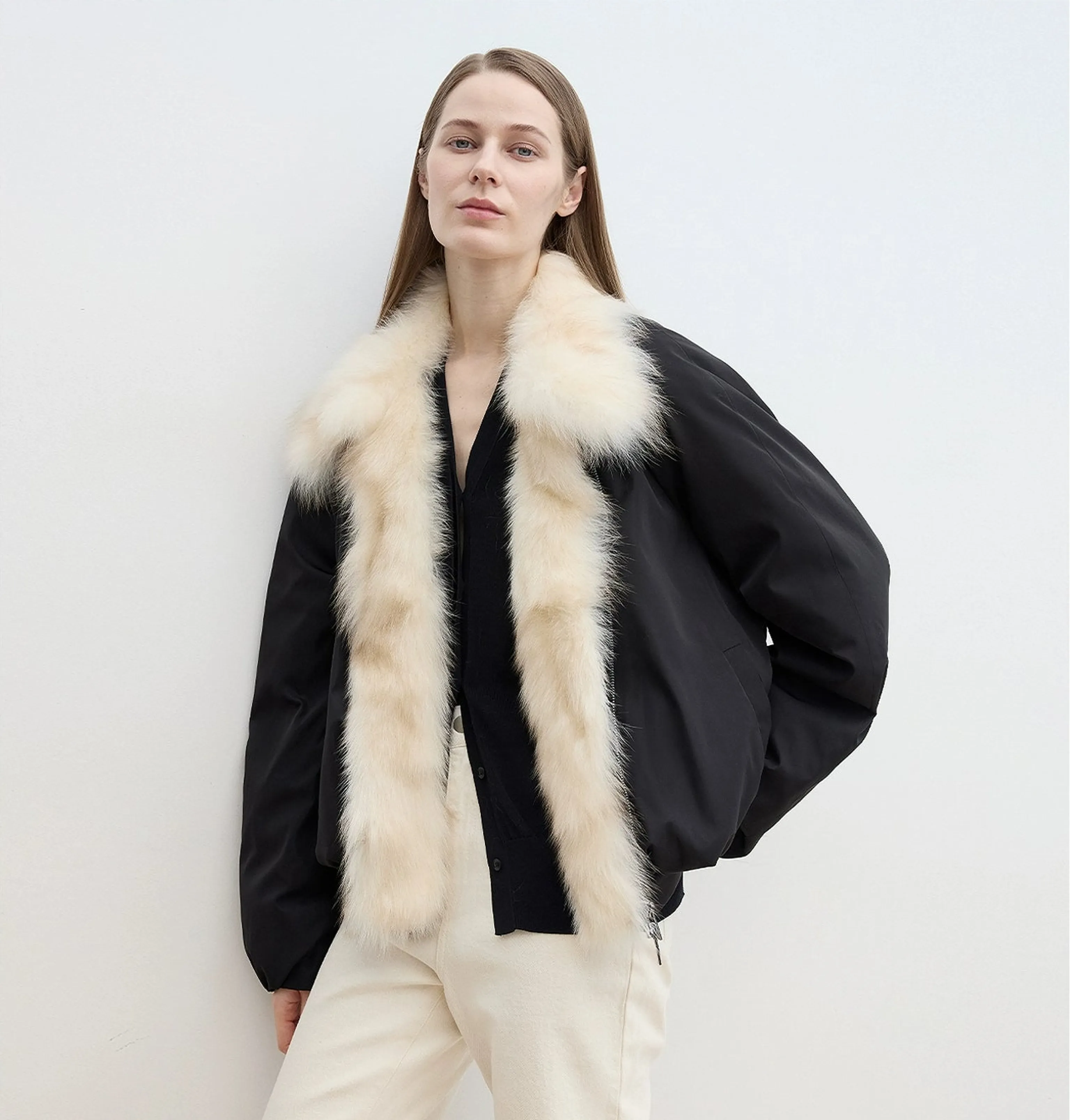 Detachable Fox Fur Collar Down Bomber - Image 2