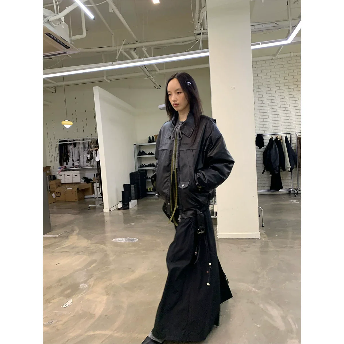 Detachable Fur Collar Faux Leather Jacket - Image 4