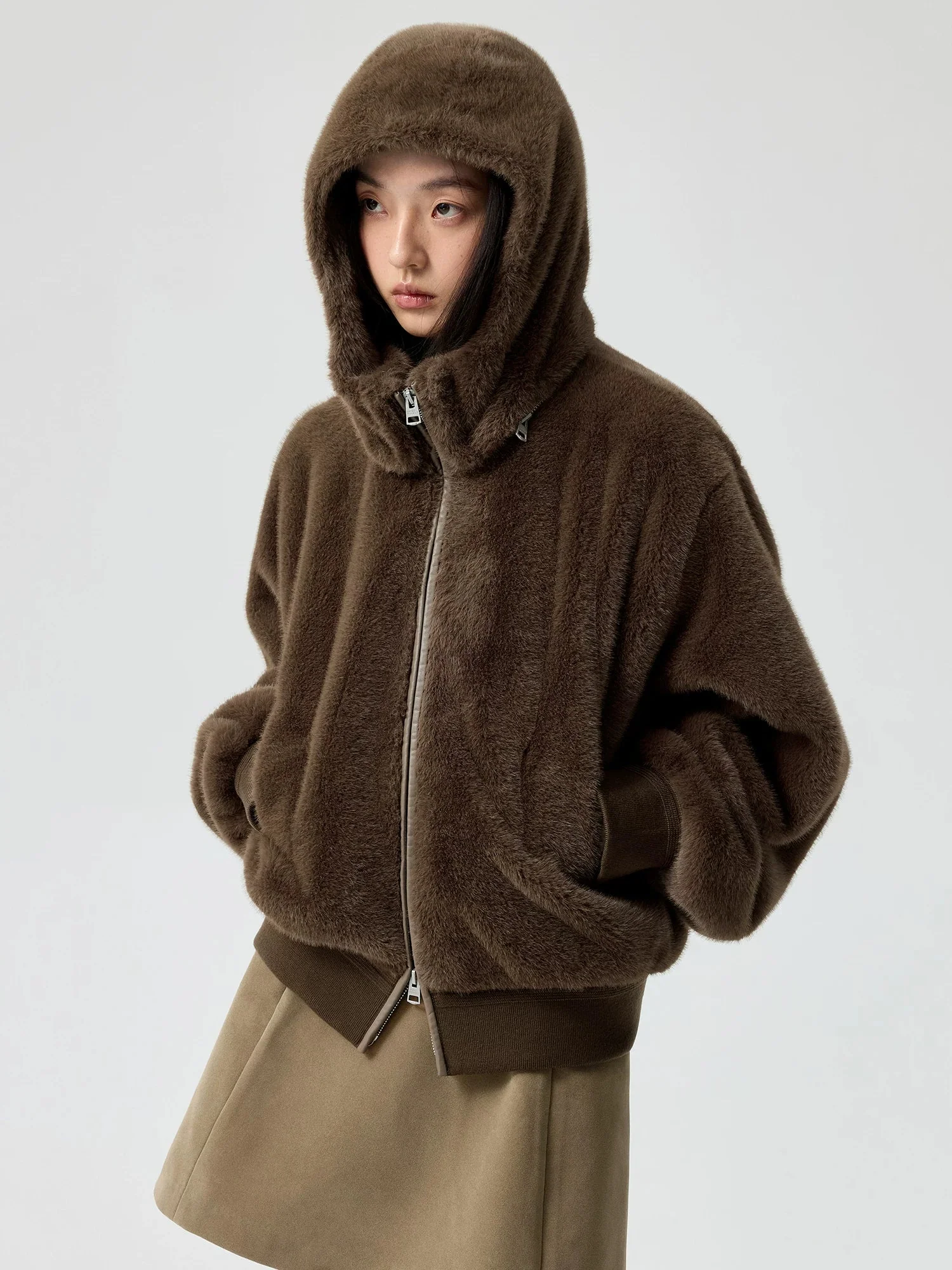 Detachable Hood Faux Fur Bomber