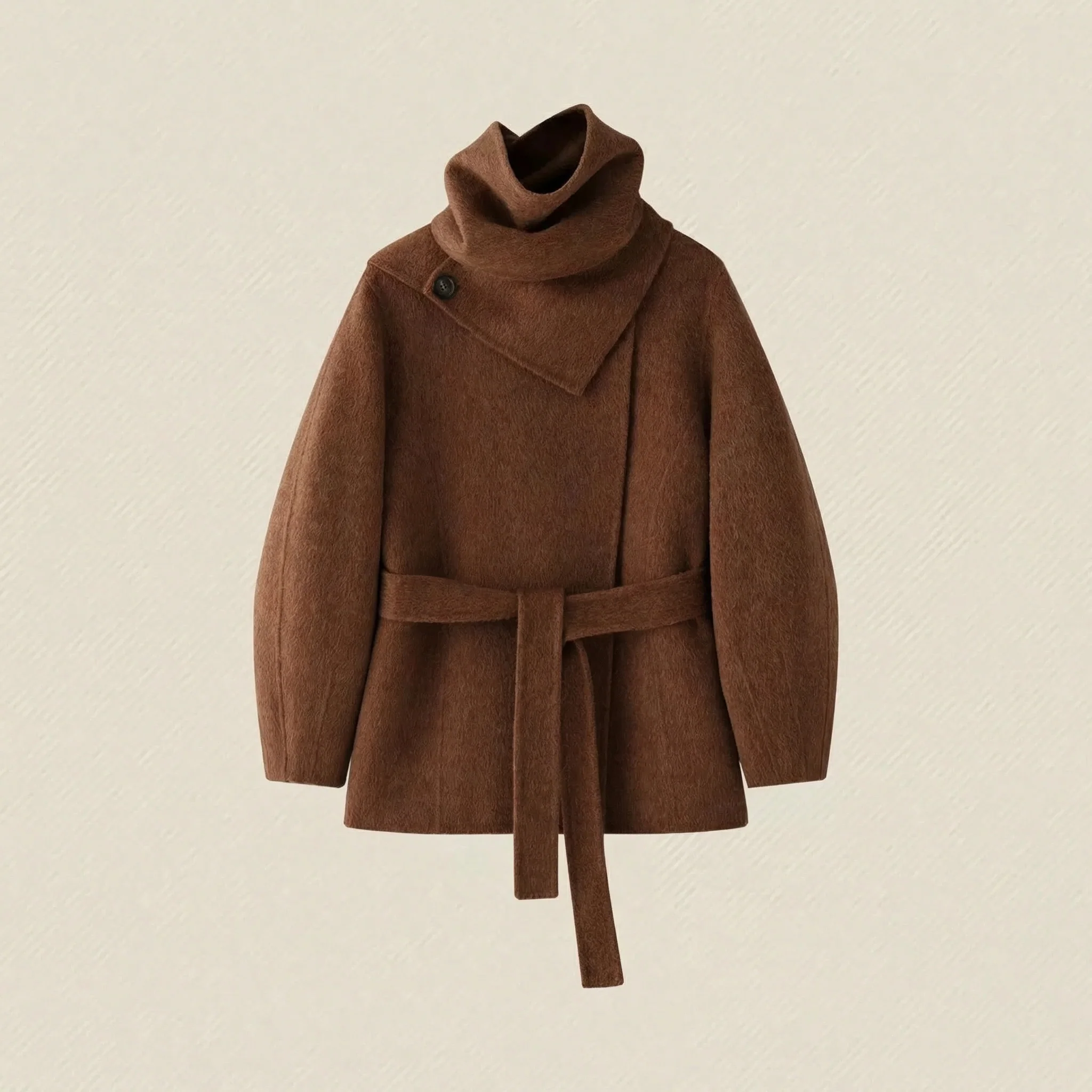 Detachable Scarf-Collar Double-Faced Wool Coat - Image 10