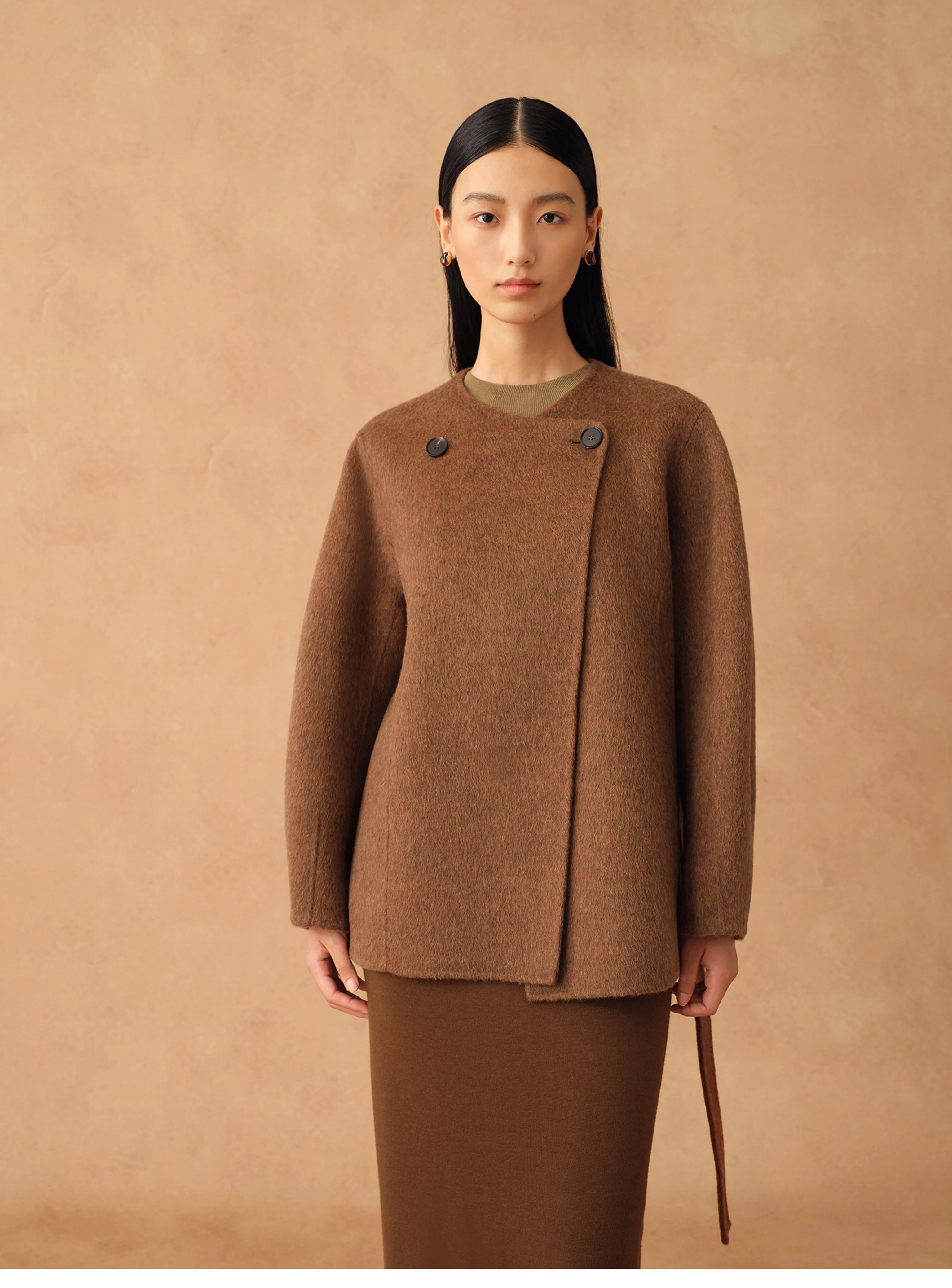 Detachable Scarf-Collar Double-Faced Wool Coat - Image 7