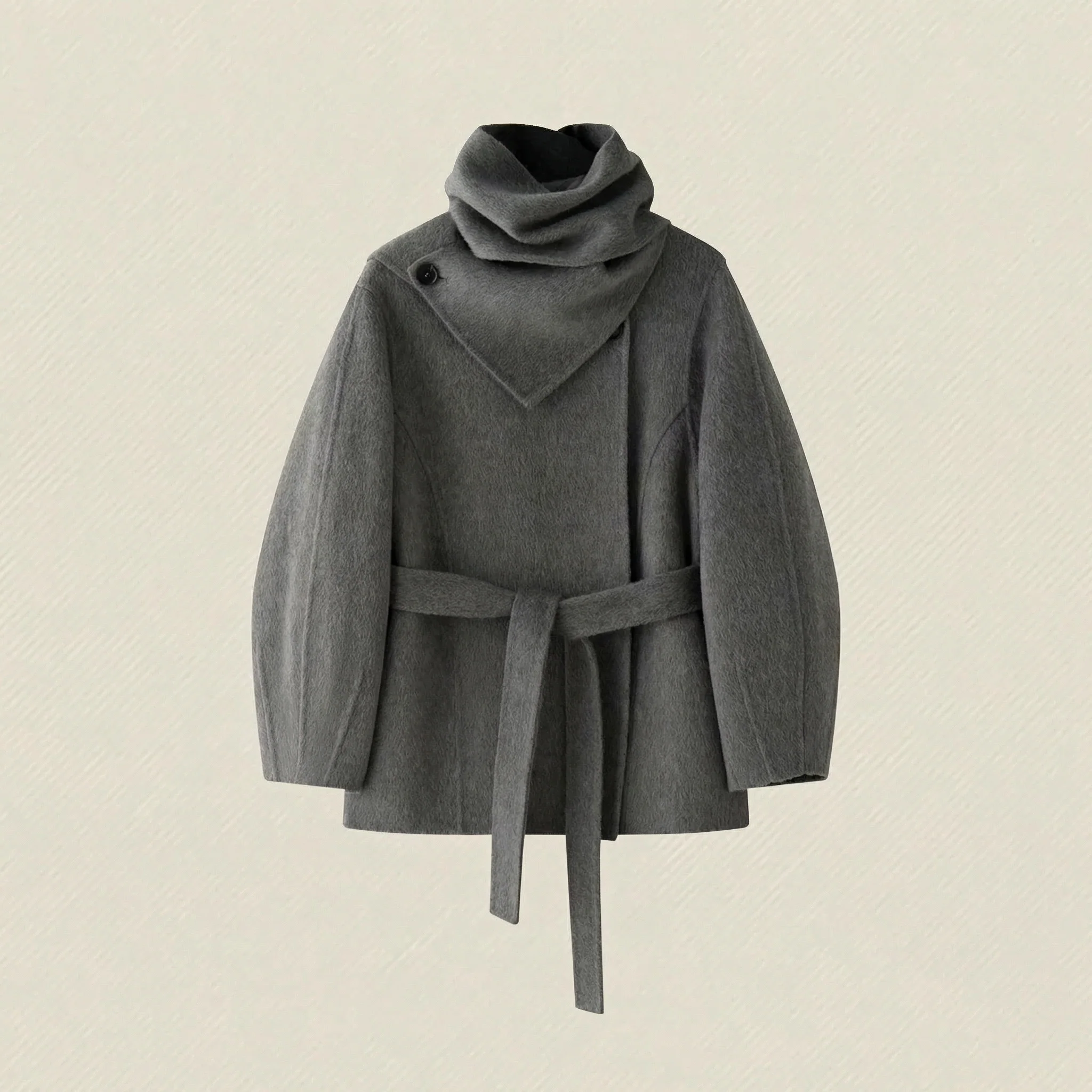 Detachable Scarf-Collar Double-Faced Wool Coat - Image 8