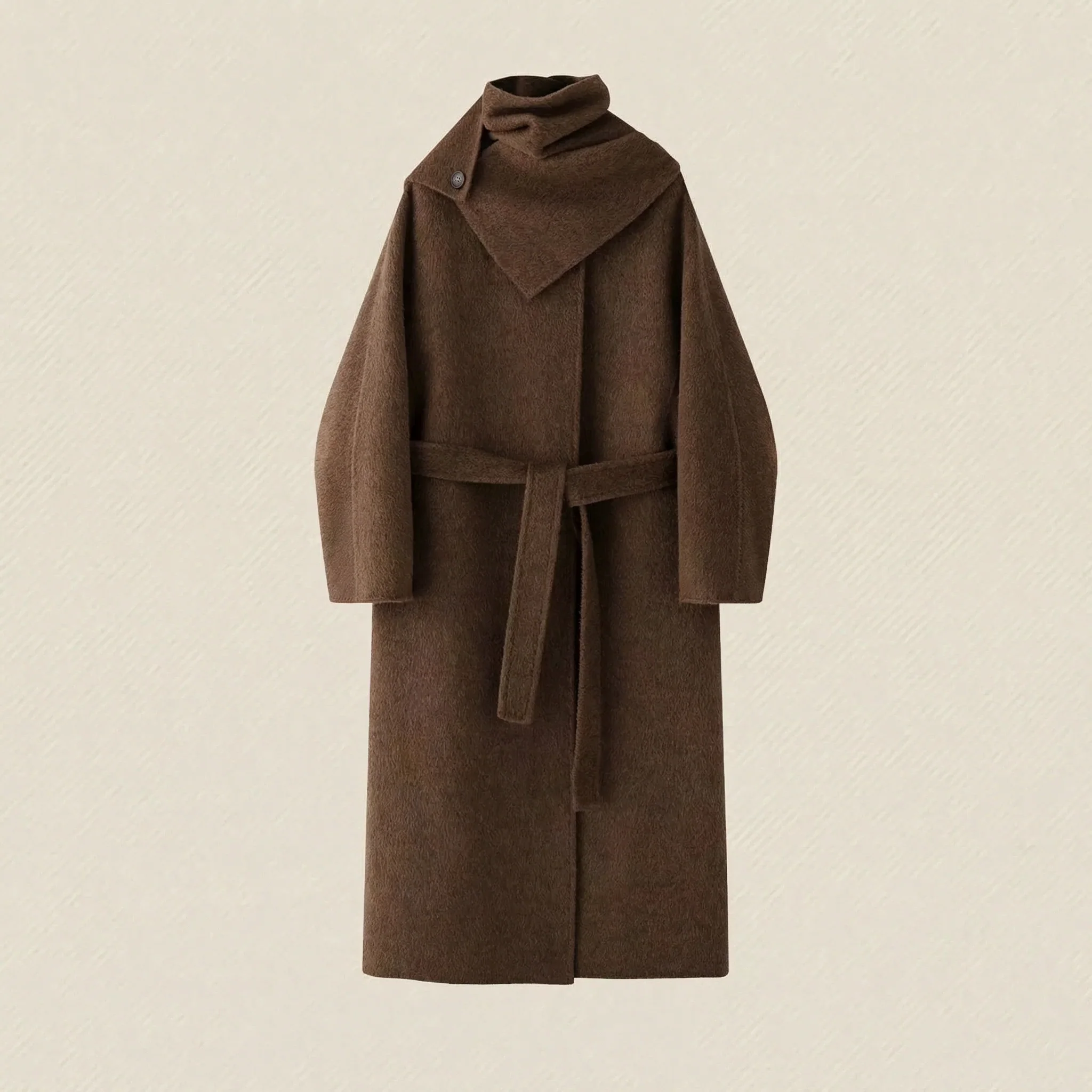 Detachable Scarf-Collar Double-Faced Wool Coat - Image 9