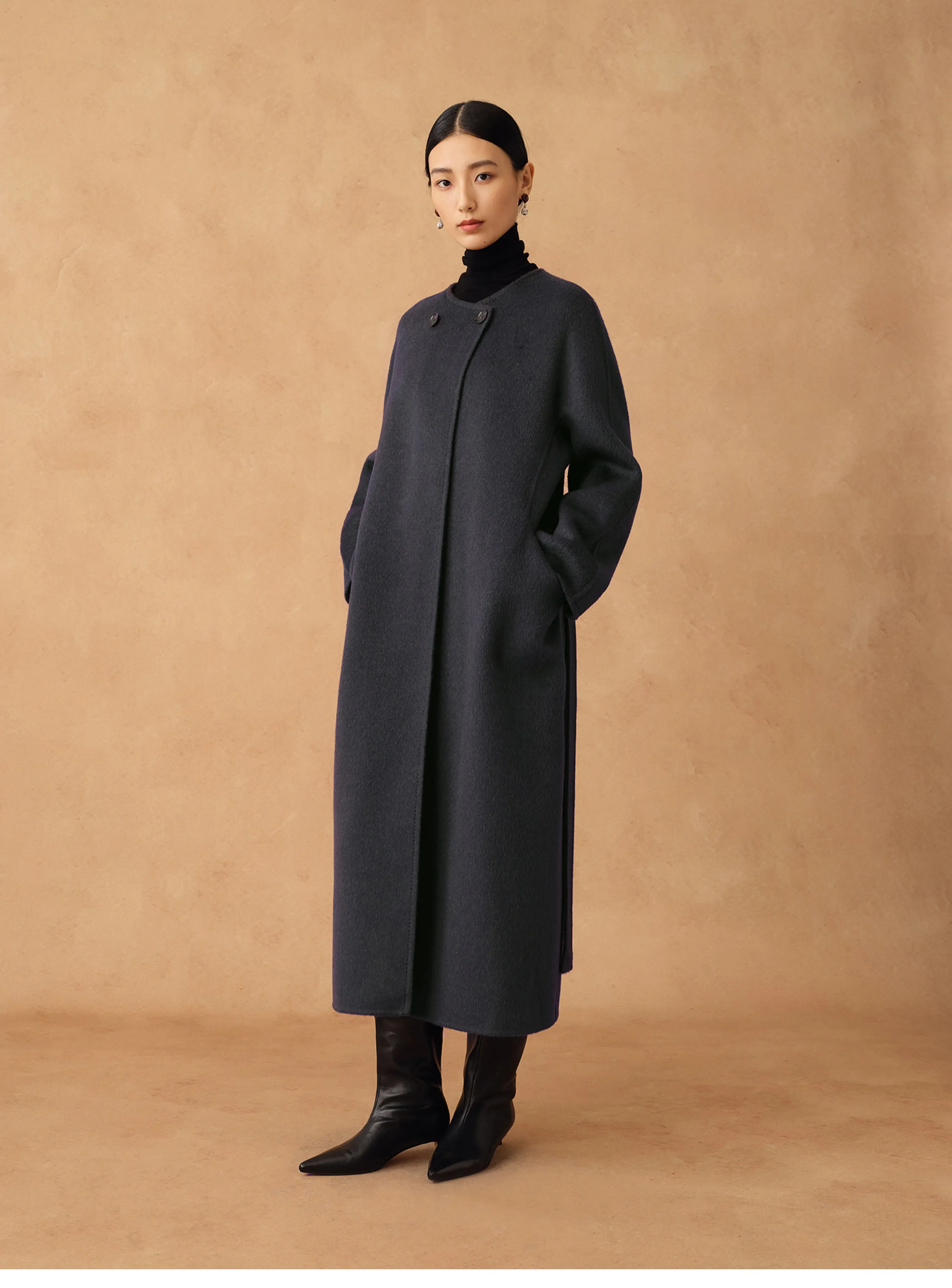 Detachable Scarf-Collar Wool Coat - Image 5