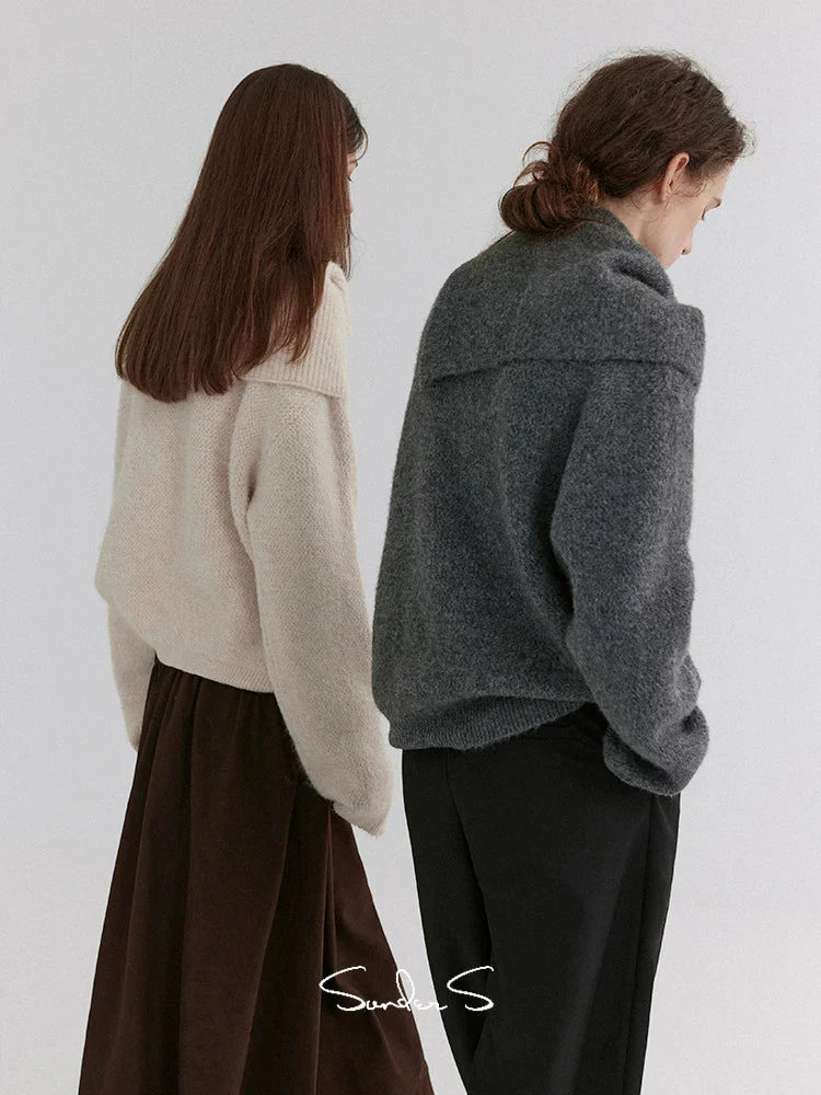 Detachable Scarf Wool-Blend Sweater