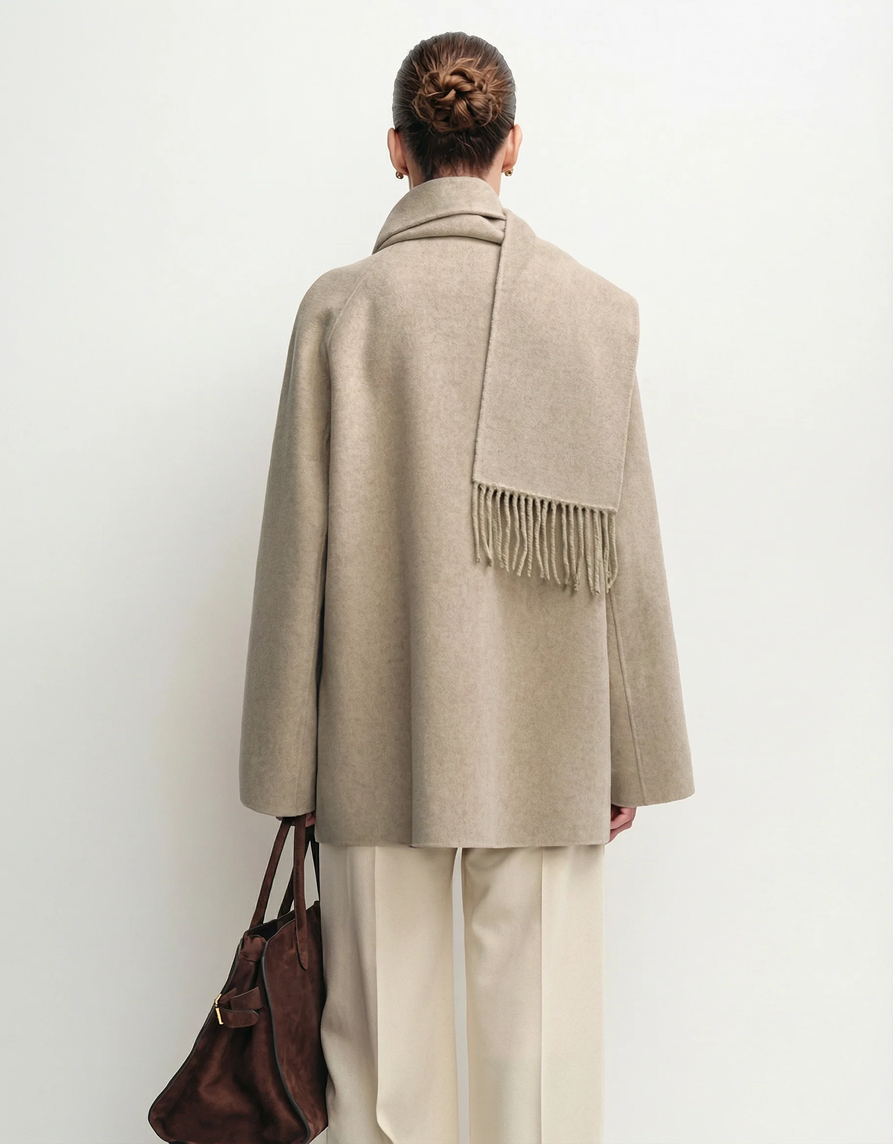Detachable Tassel Scarf Short Coat - Image 9