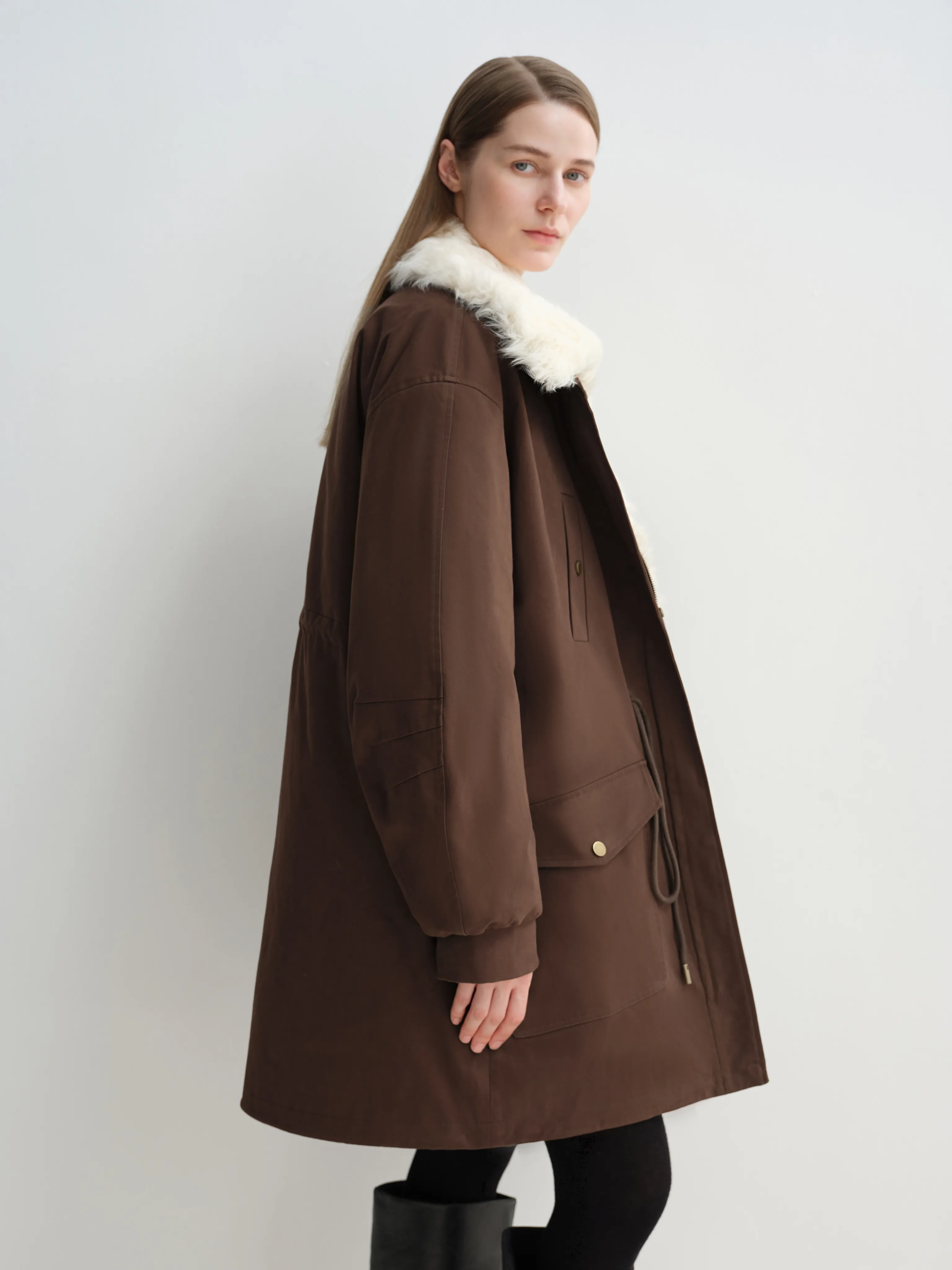 Detachable Wool Collar Down Fishtail Parka - Image 2