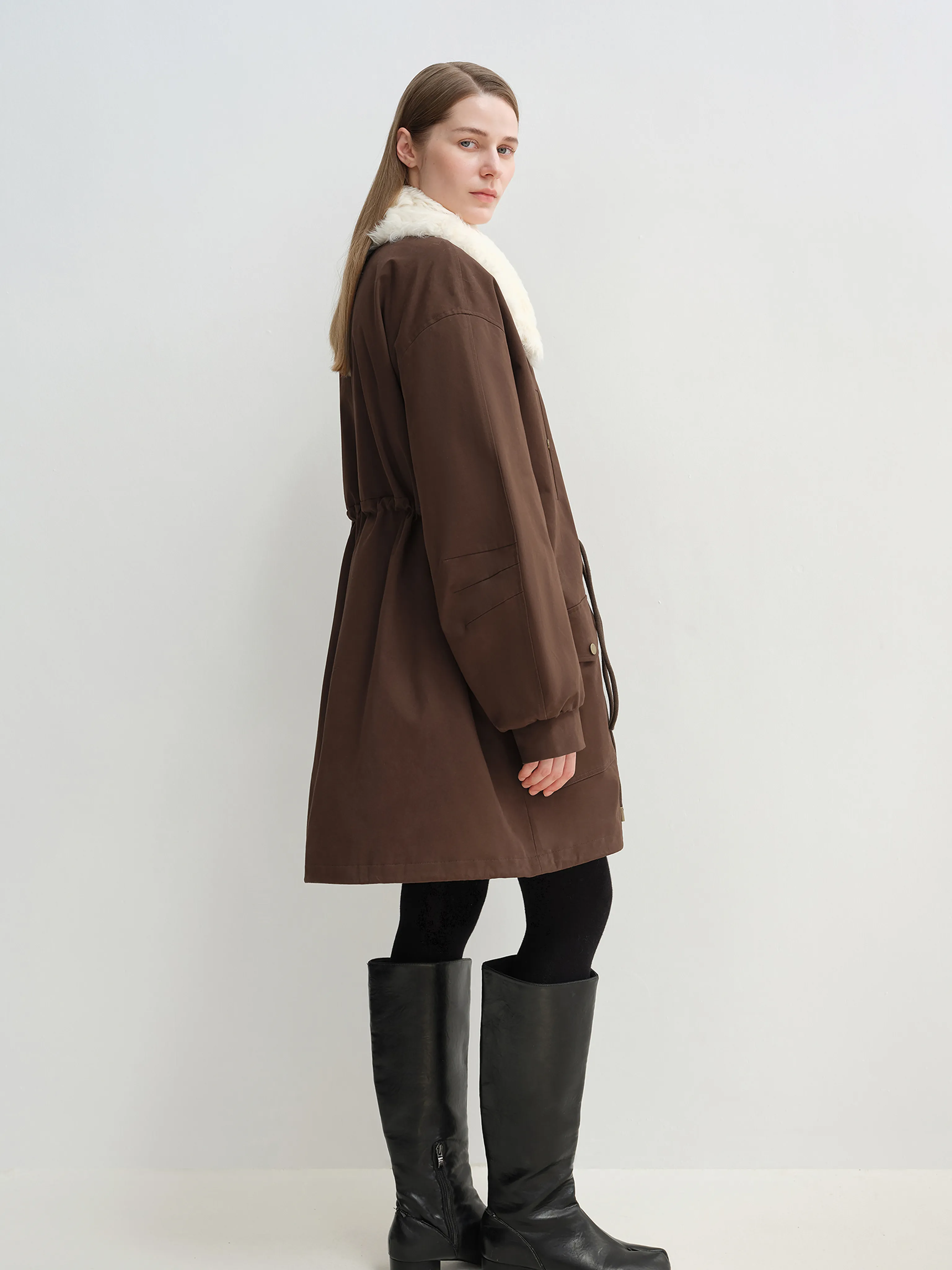 Detachable Wool Collar Down Fishtail Parka - Image 3