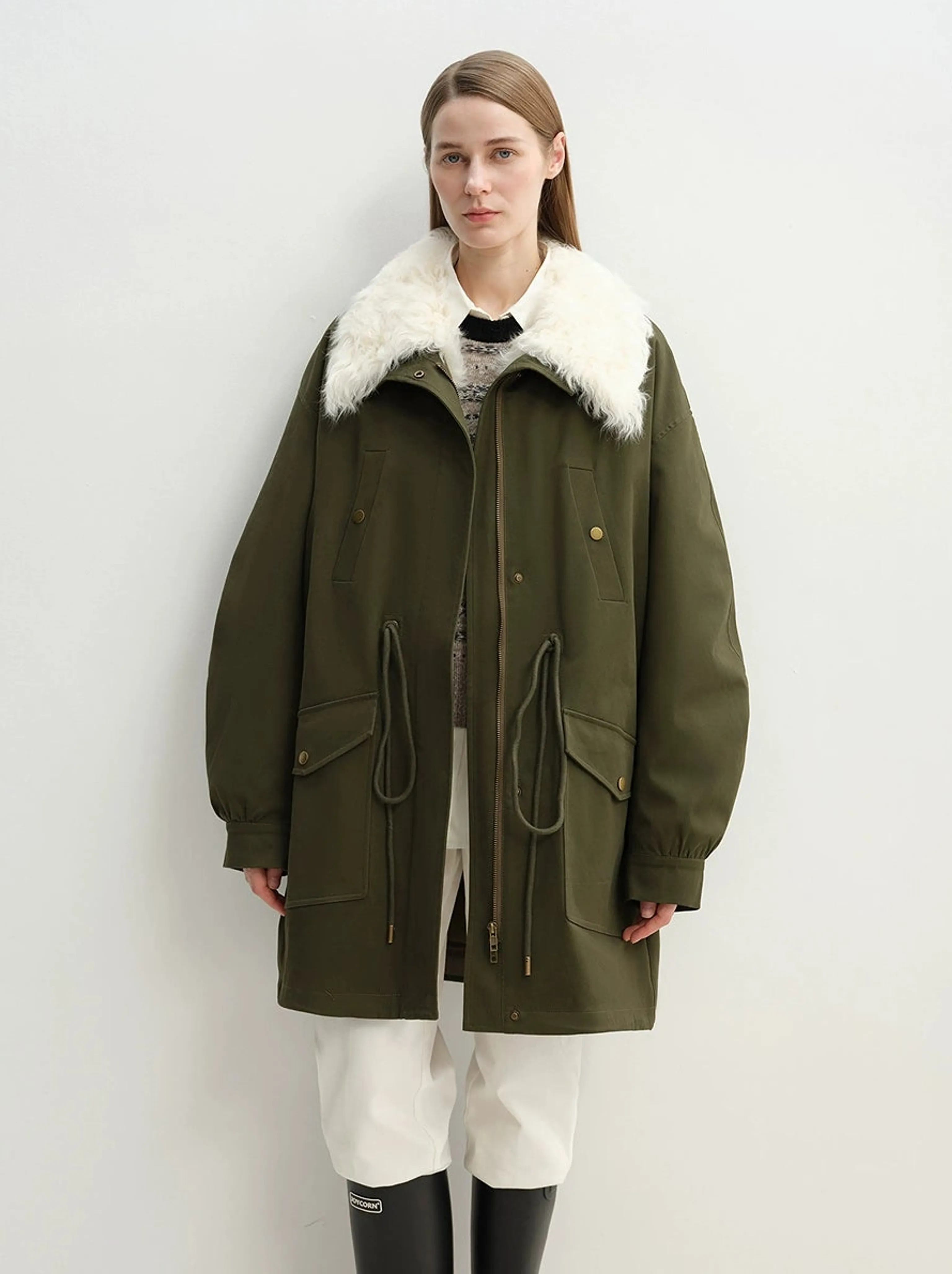 Detachable Wool Collar Down Fishtail Parka - Image 6