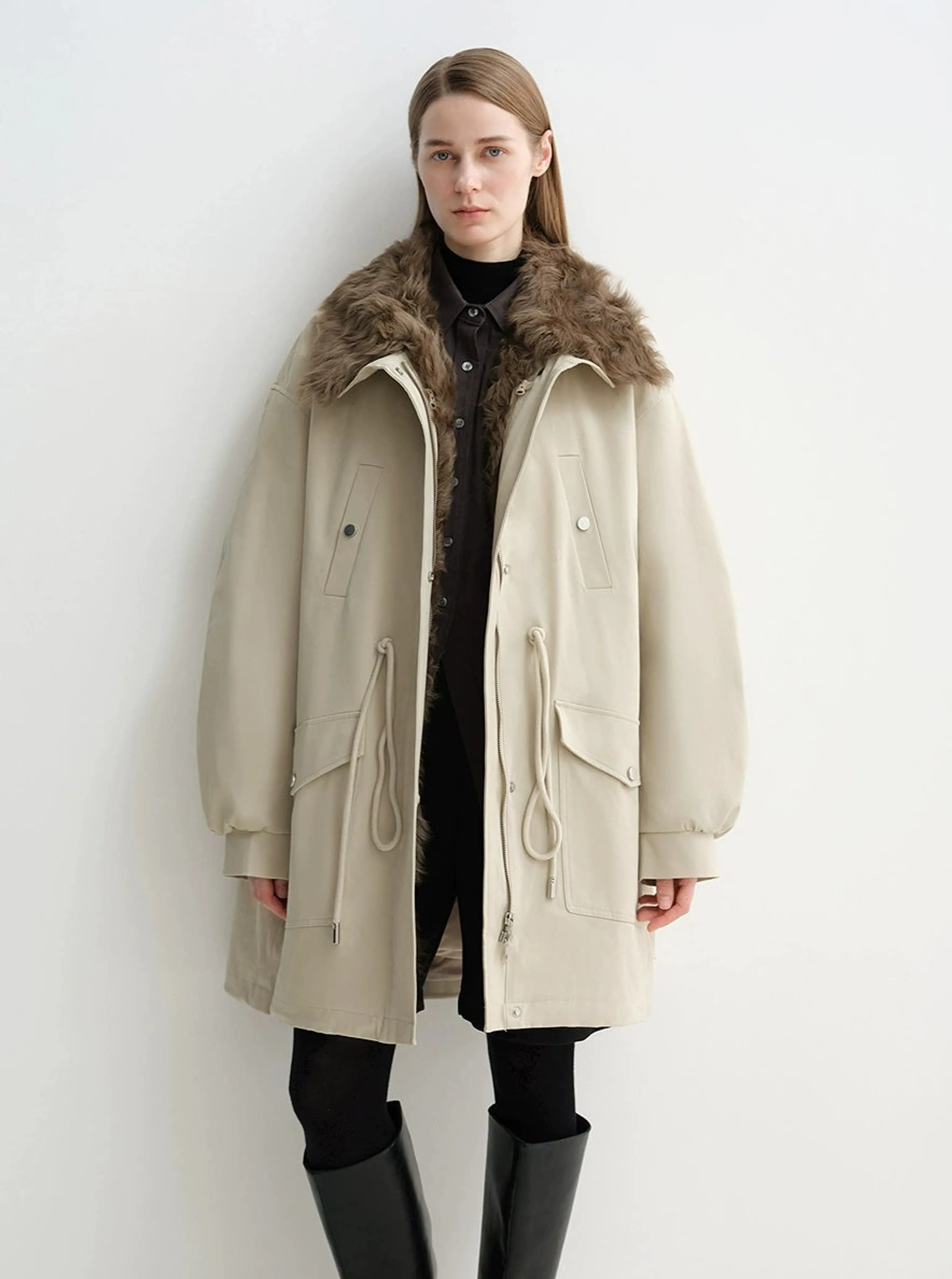 Detachable Wool Collar Down Fishtail Parka - Image 7