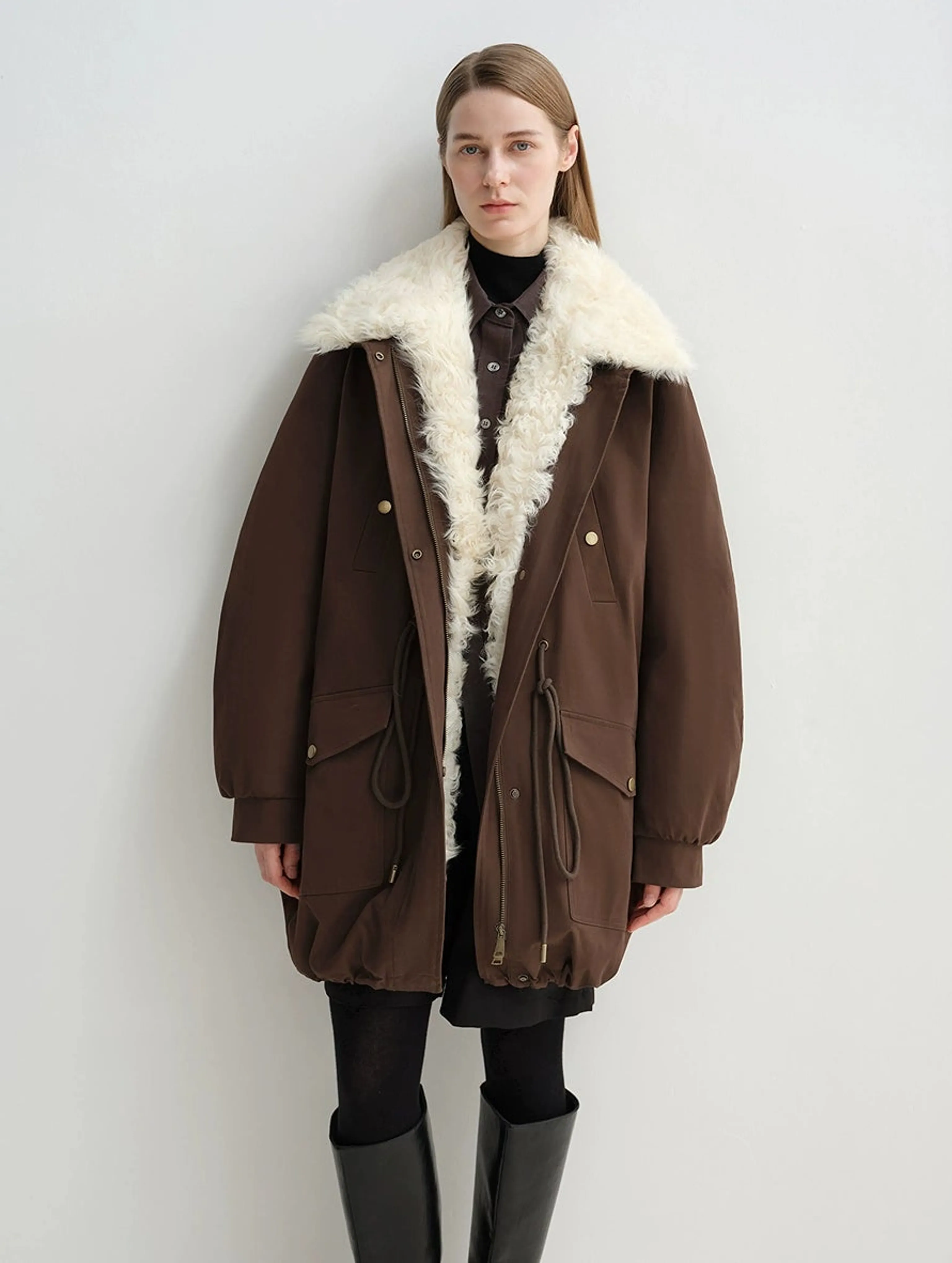 Detachable Wool Collar Down Fishtail Parka - Image 8