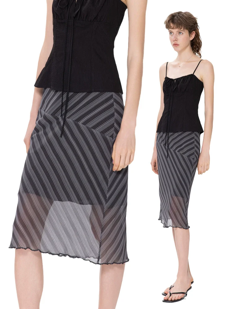 Diagonal Pinstripe Midi Skirt
