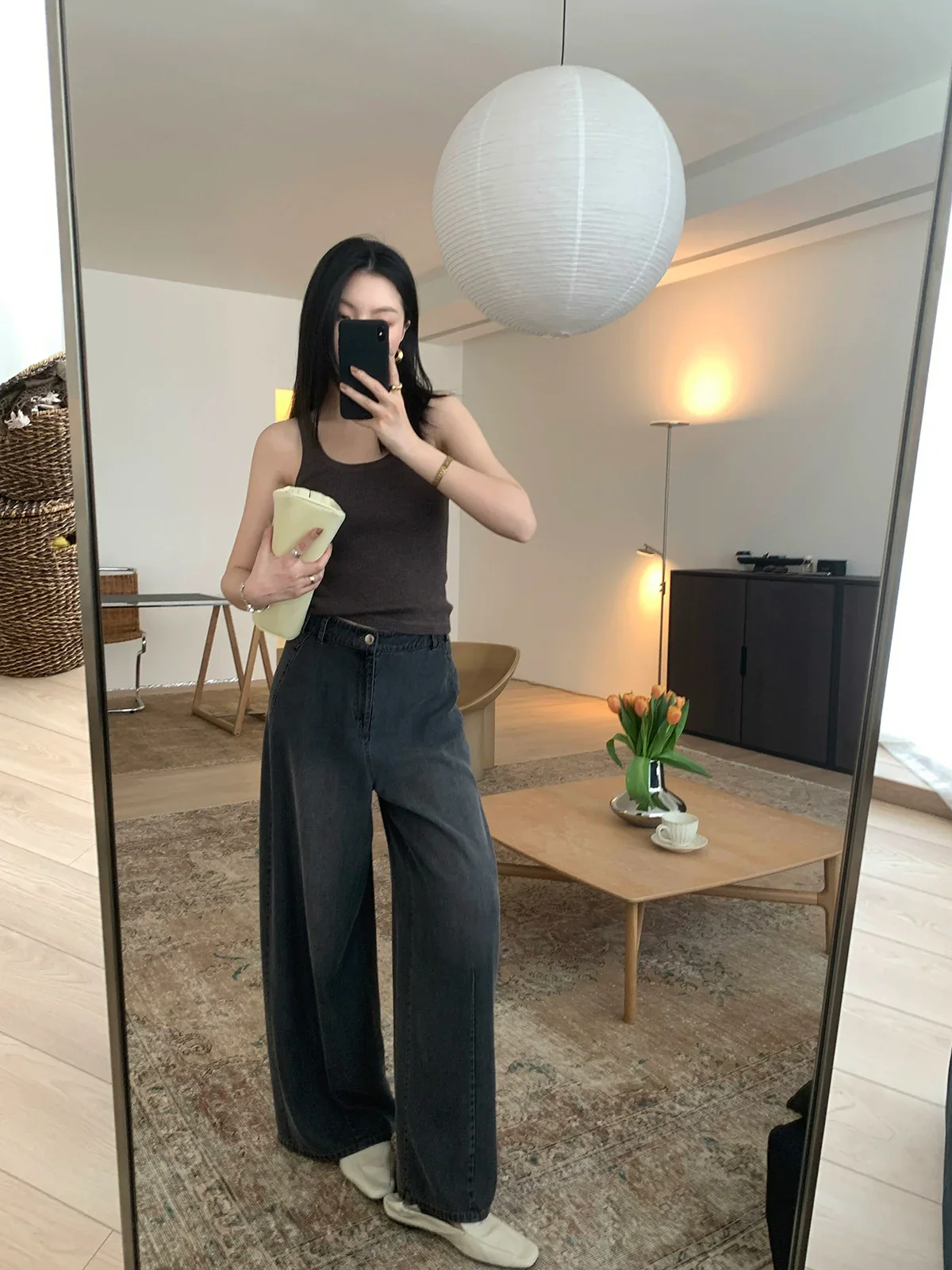 Diagonal-Stitched Wide-Leg Tencel Denim Pants - Image 3