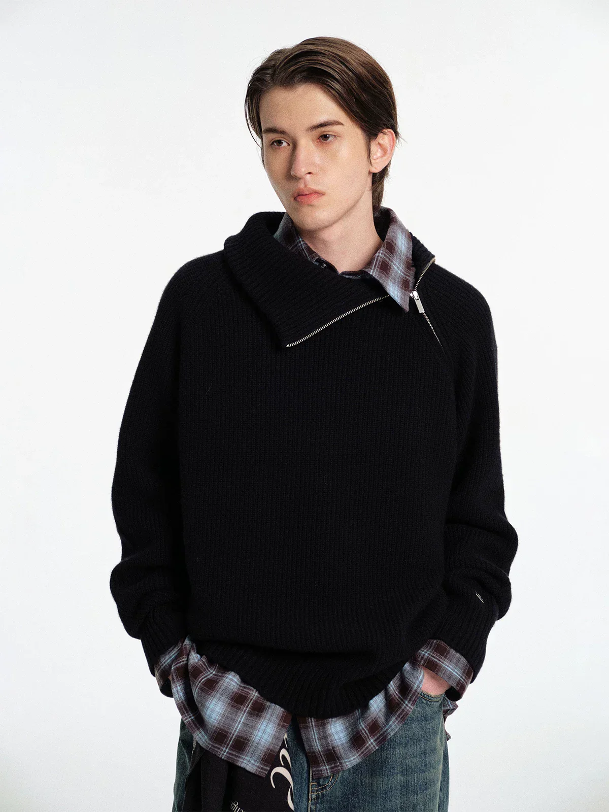 Diagonal Zip Funnel-Neck Sweater - Image 4
