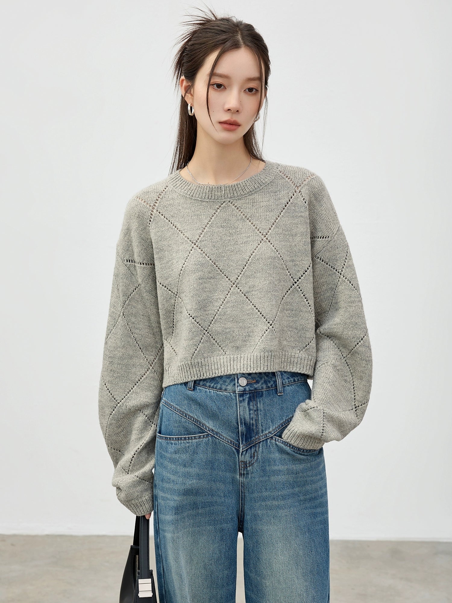 Diamond-Knit Pullover Sweater - Image 2
