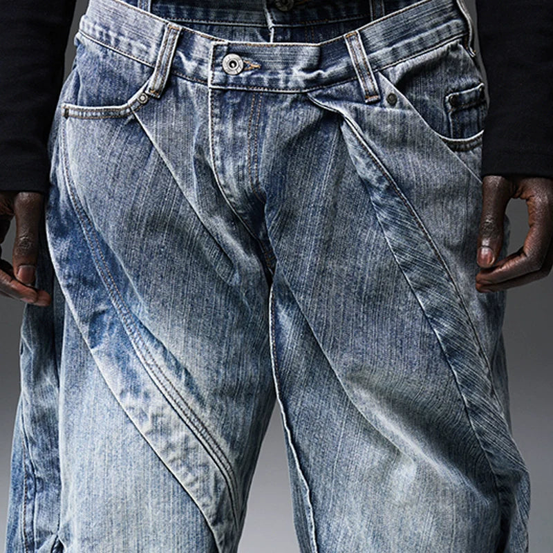 Distorted Double-Layer Denim Jeans - Image 3