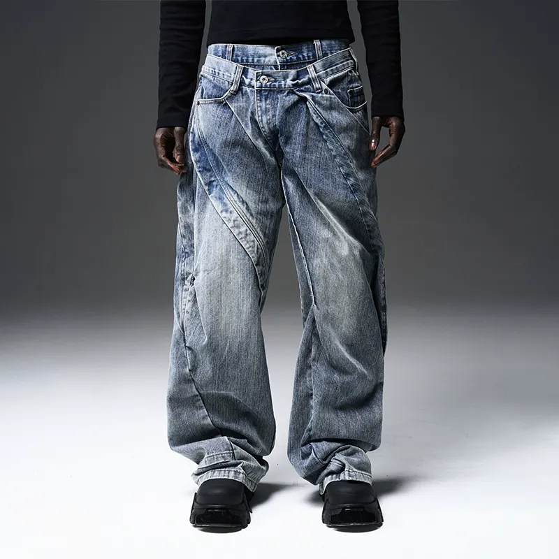 Distorted Double-Layer Denim Jeans - Image 4