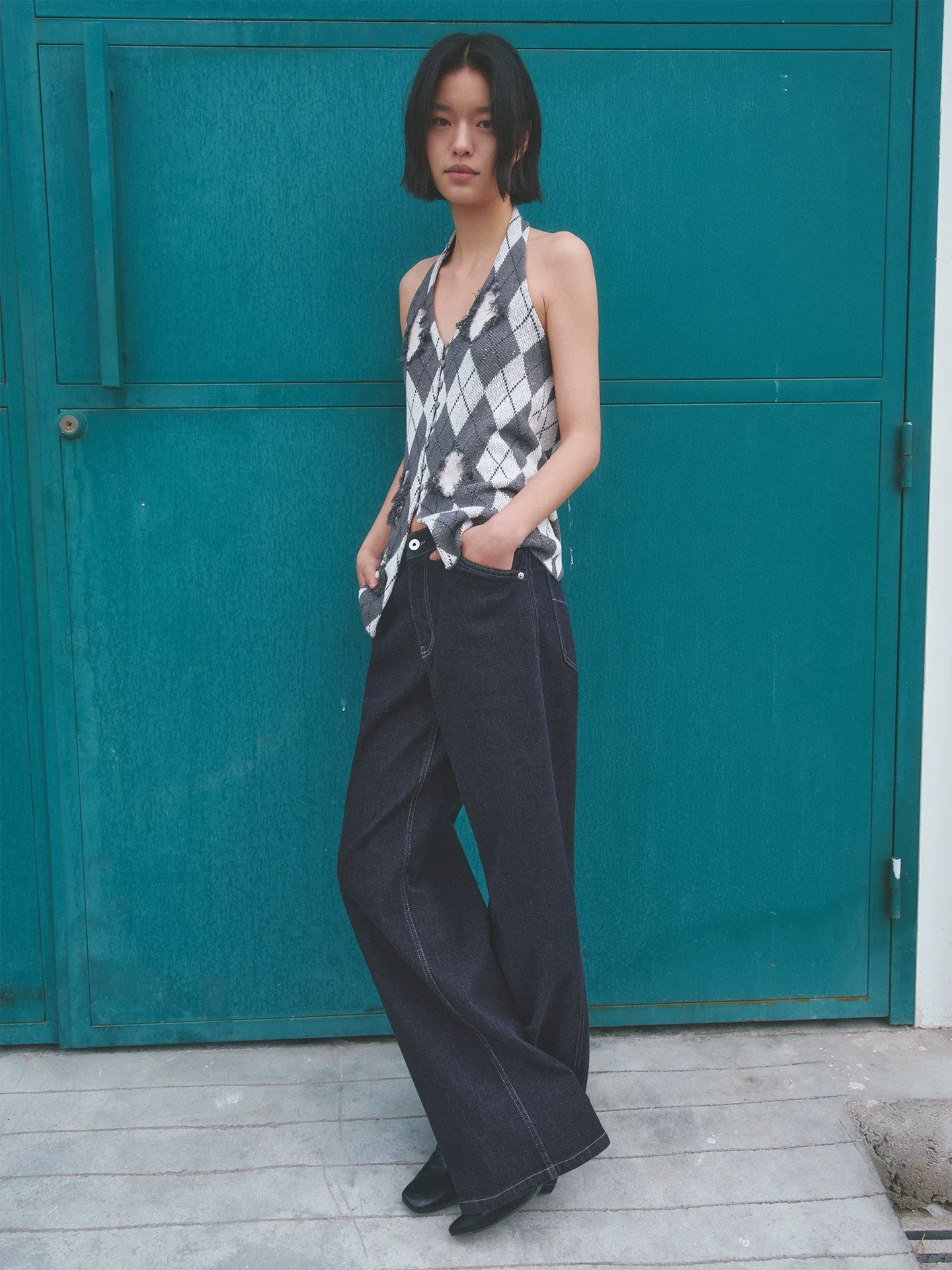 Distressed Argyle Halter Top - Image 4