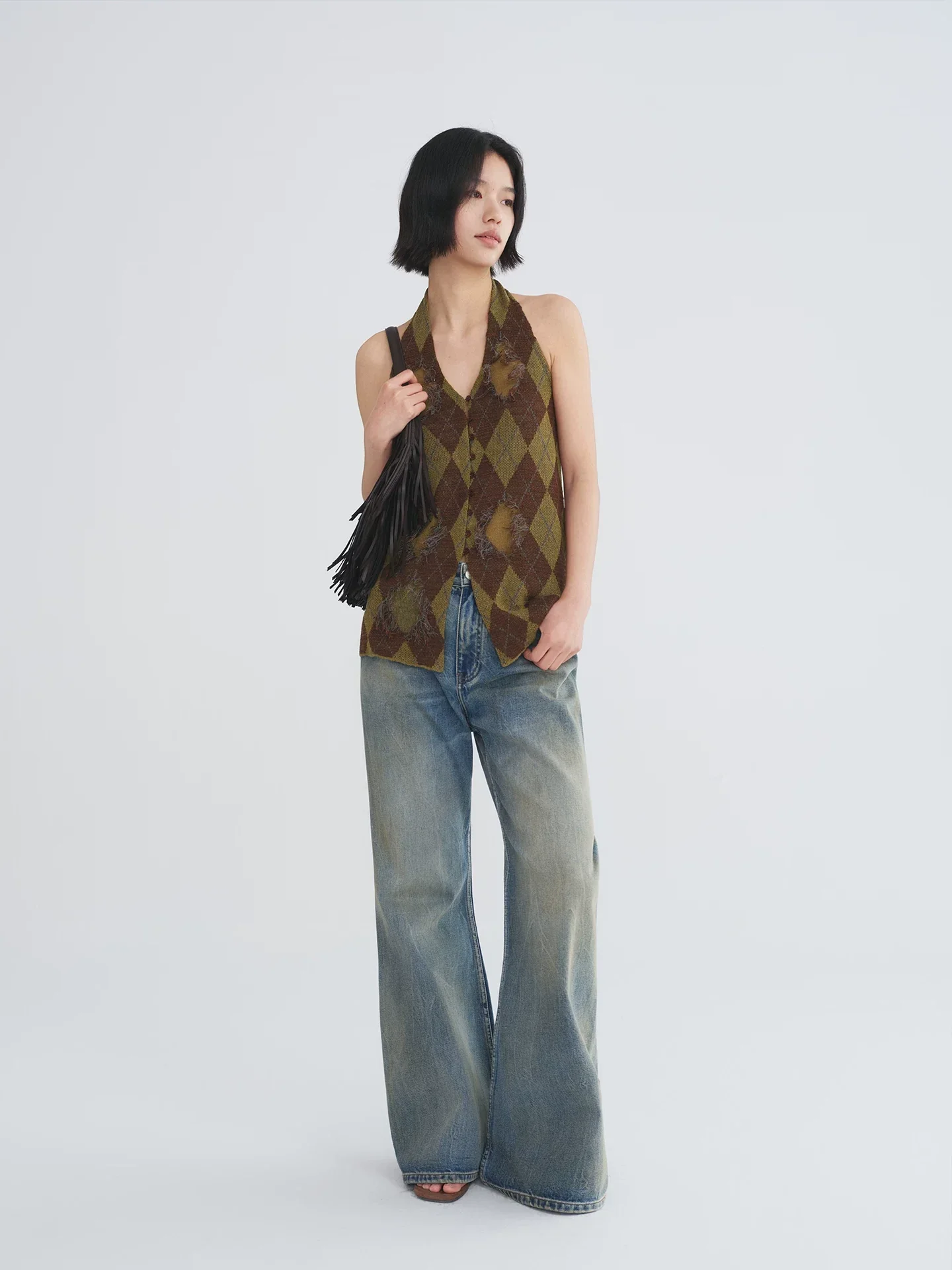 Distressed Argyle Halter Top - Image 5