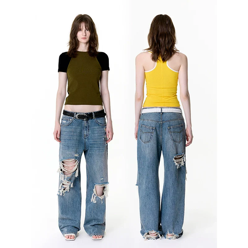 Distressed Blue Denim Jeans