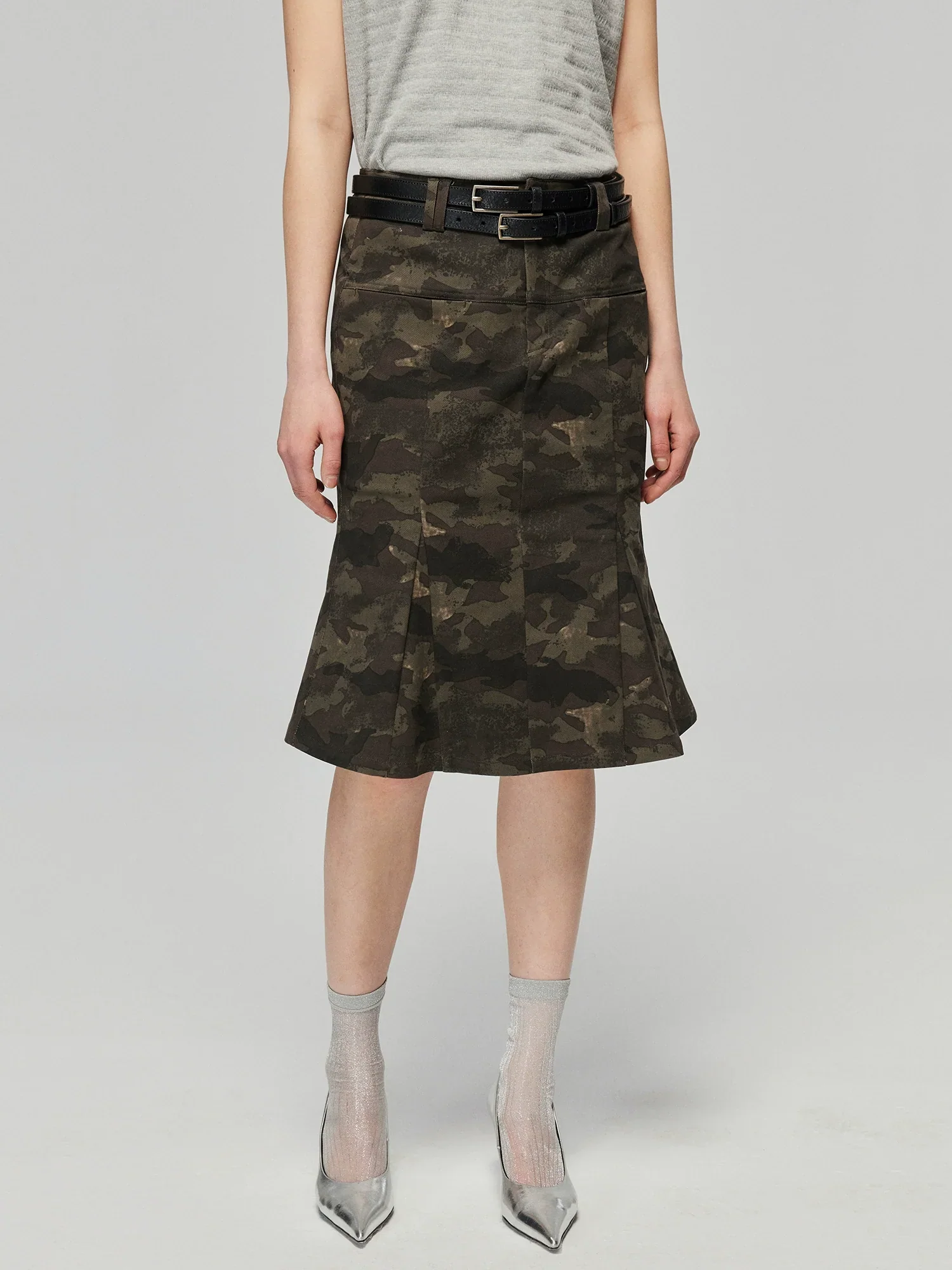 Distressed Camo Fishtail Skirt