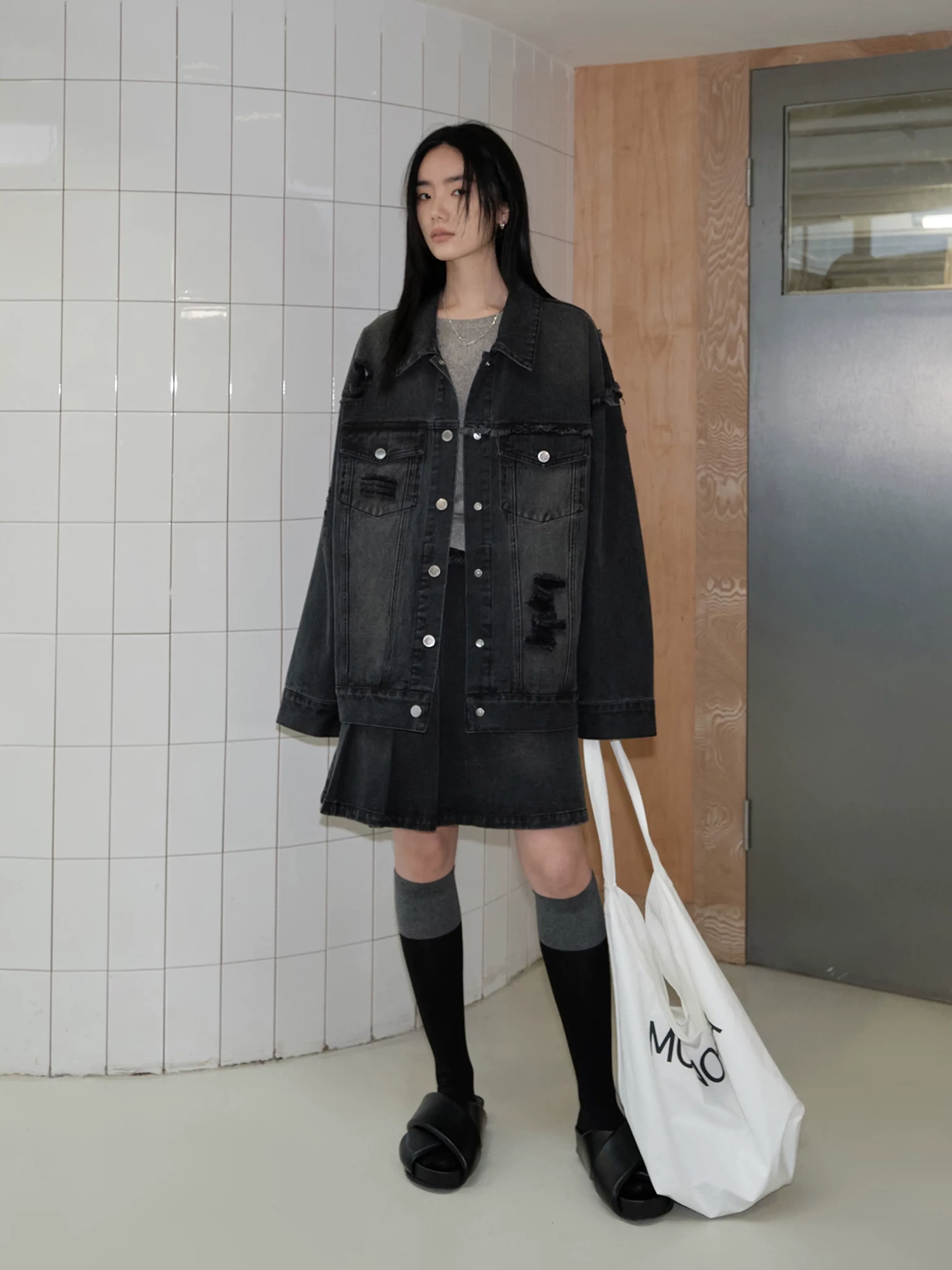 Distressed Denim Jacket and Skirt Set - Image 2