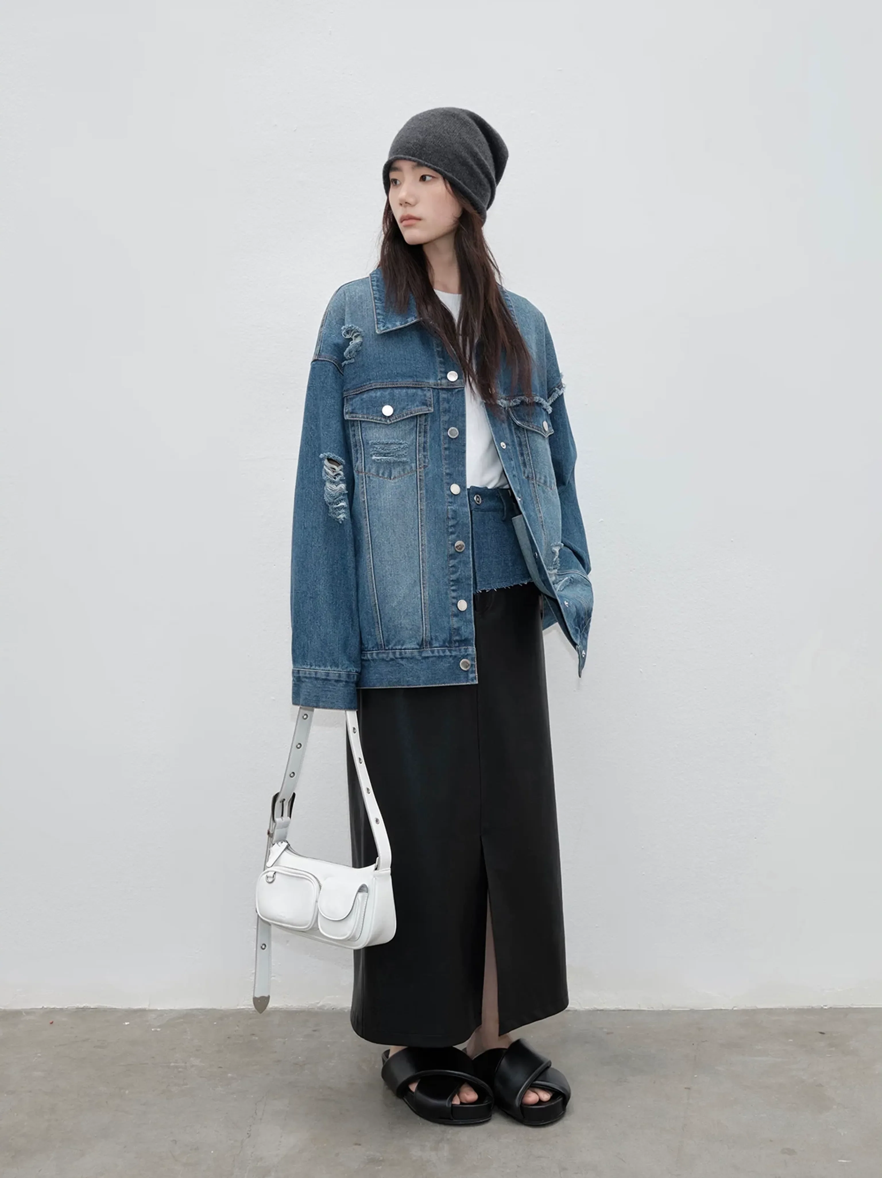 Distressed Denim Jacket and Skirt Set - Image 3