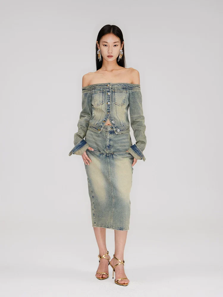 Distressed Denim Midi Skirt - Image 4