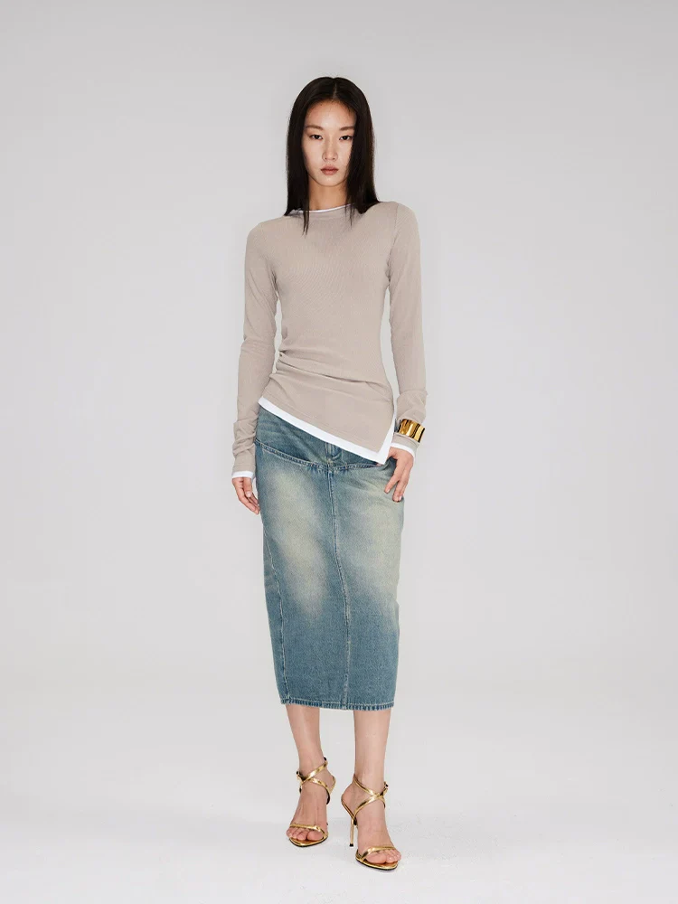Distressed Denim Midi Skirt - Image 5